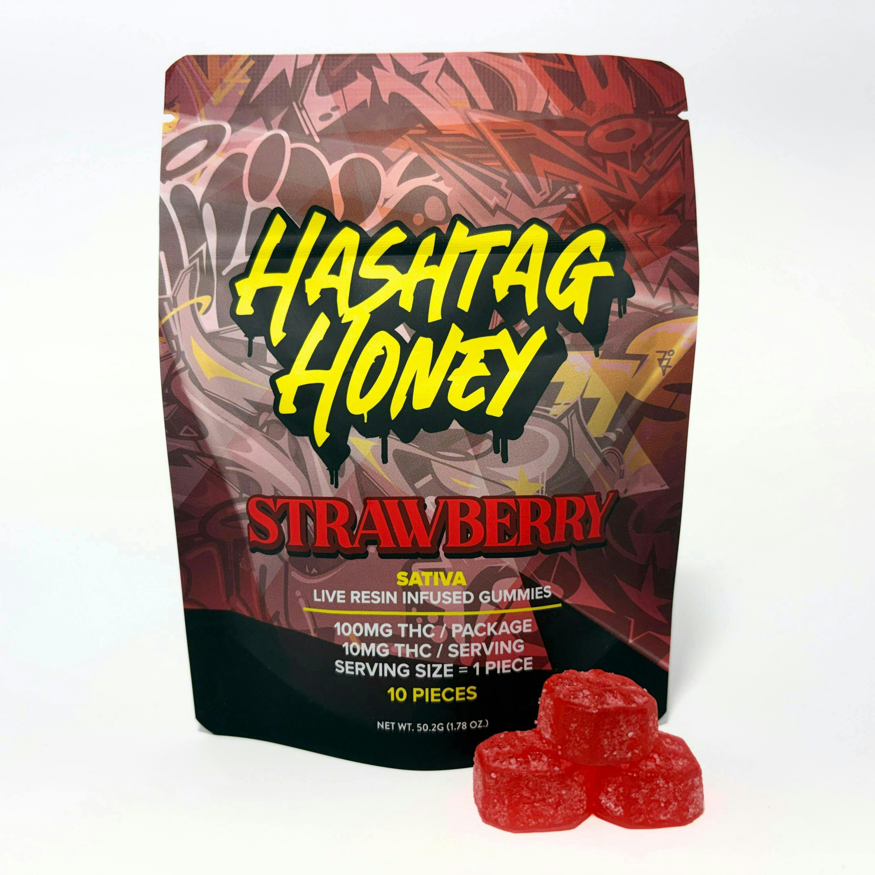 Hashtag Honey | Strawberry Live Resin Gummies | 100mg | 10ct | 10mg/ea by Hashtag Honey