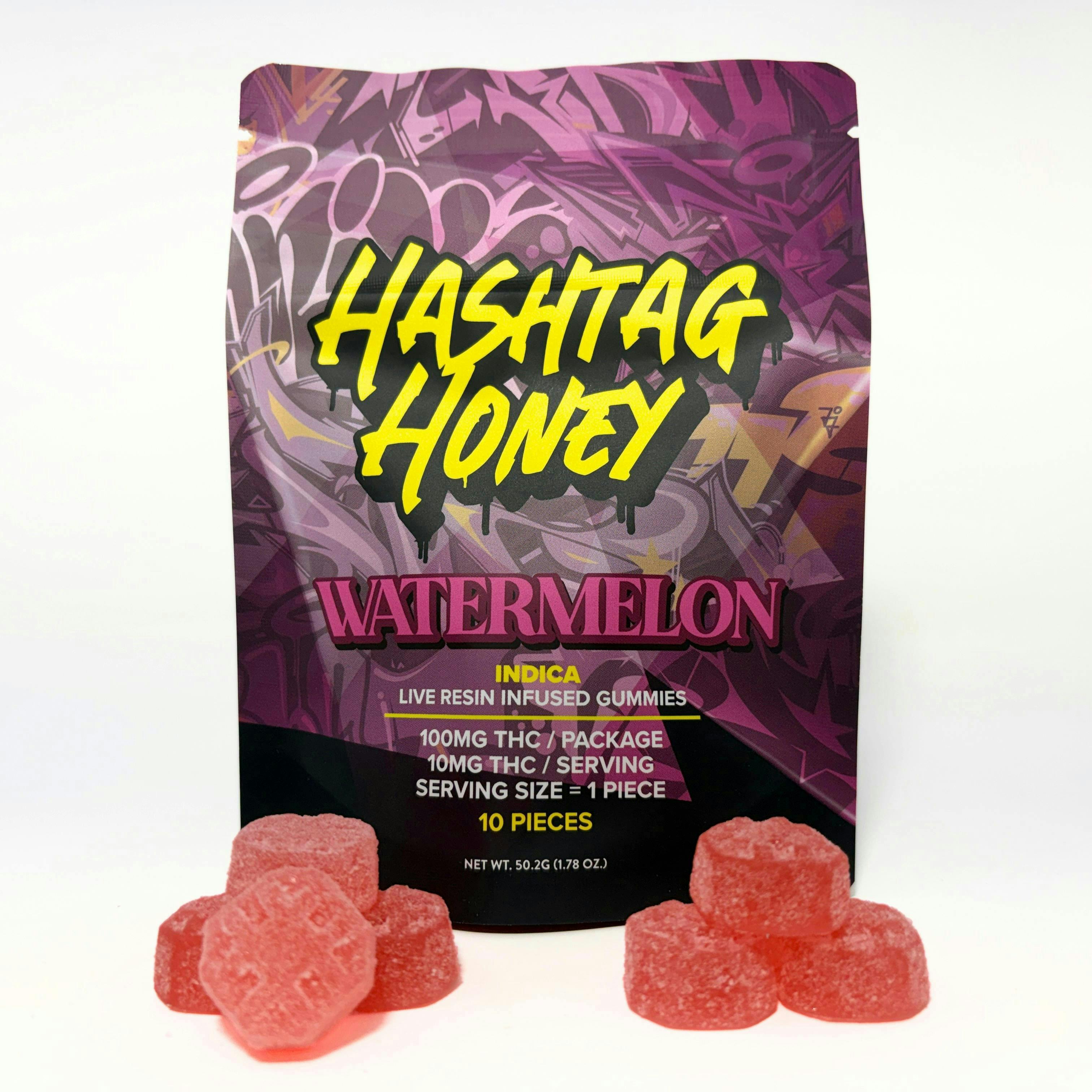 Hashtag Honey | Watermelon Live Resin Gummies | 100mg | 10ct | 10mg/ea by Hashtag Honey