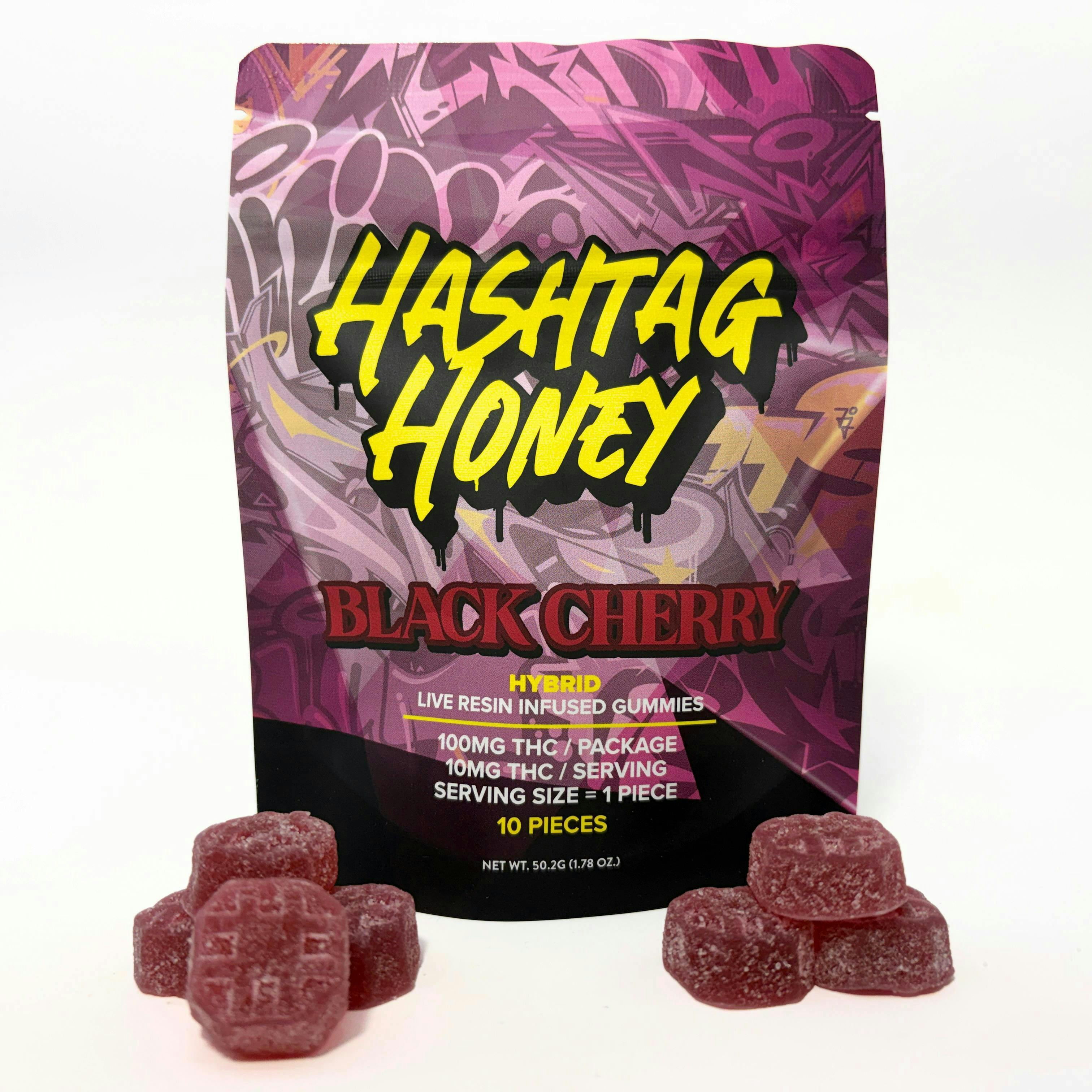 Hashtag Honey | Black Cherry Live Resin Gummies | 100mg | 10ct | 10mg/ea by Hashtag Honey