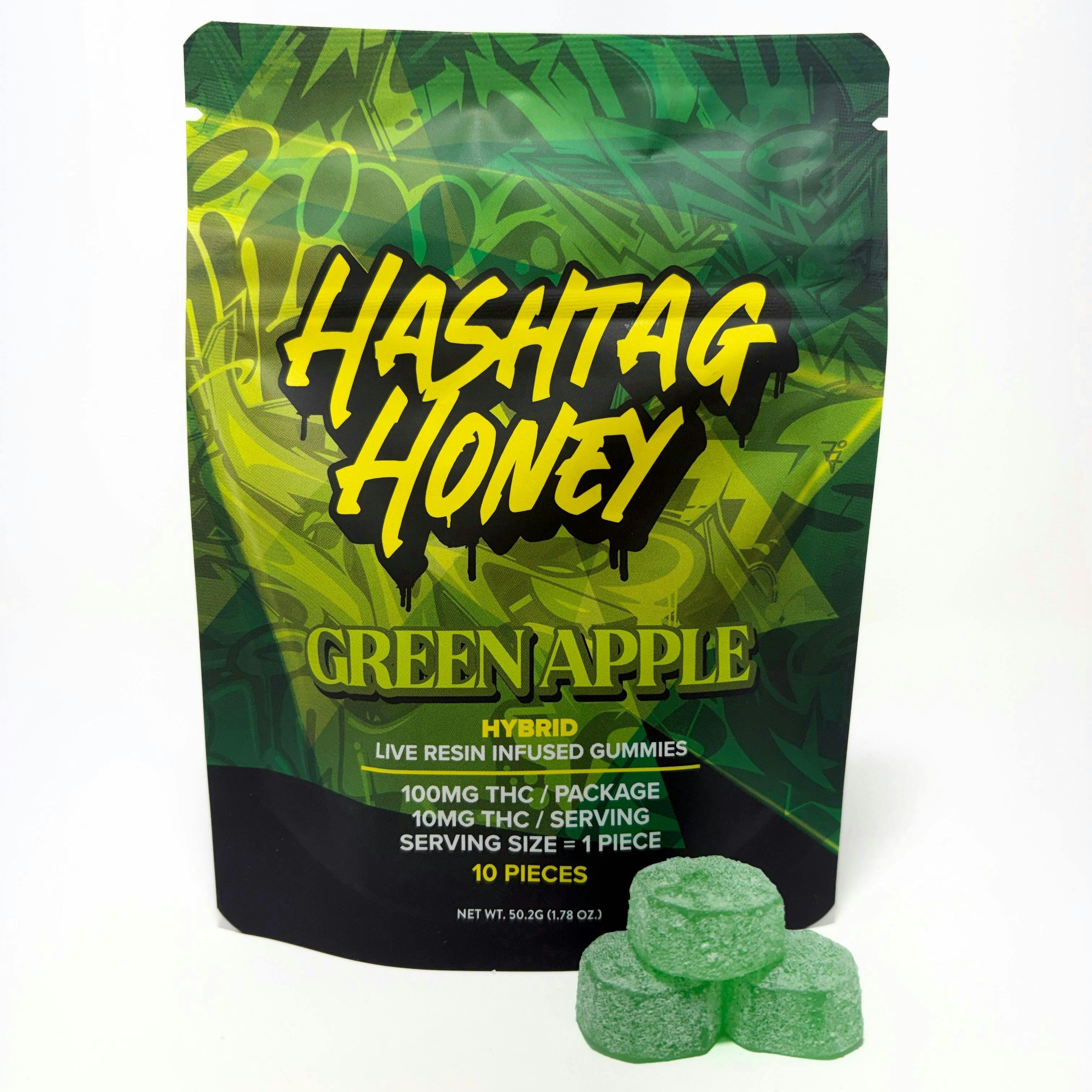 Hashtag Honey | Green Apple Live Resin Gummies | 100mg | 10ct | 10mg/ea by Hashtag Honey