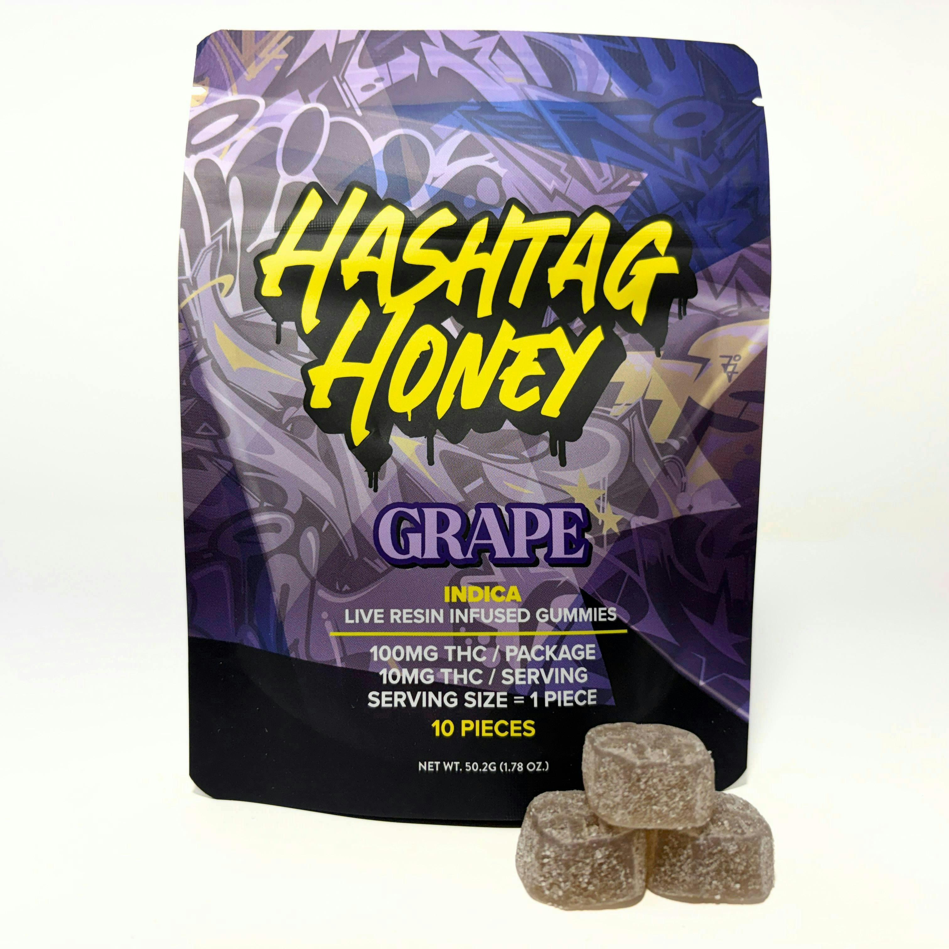 Hashtag Honey | Grape Live Resin Gummies | 100mg | 10ct | 10mg/ea at Easy Jay's Cannabis