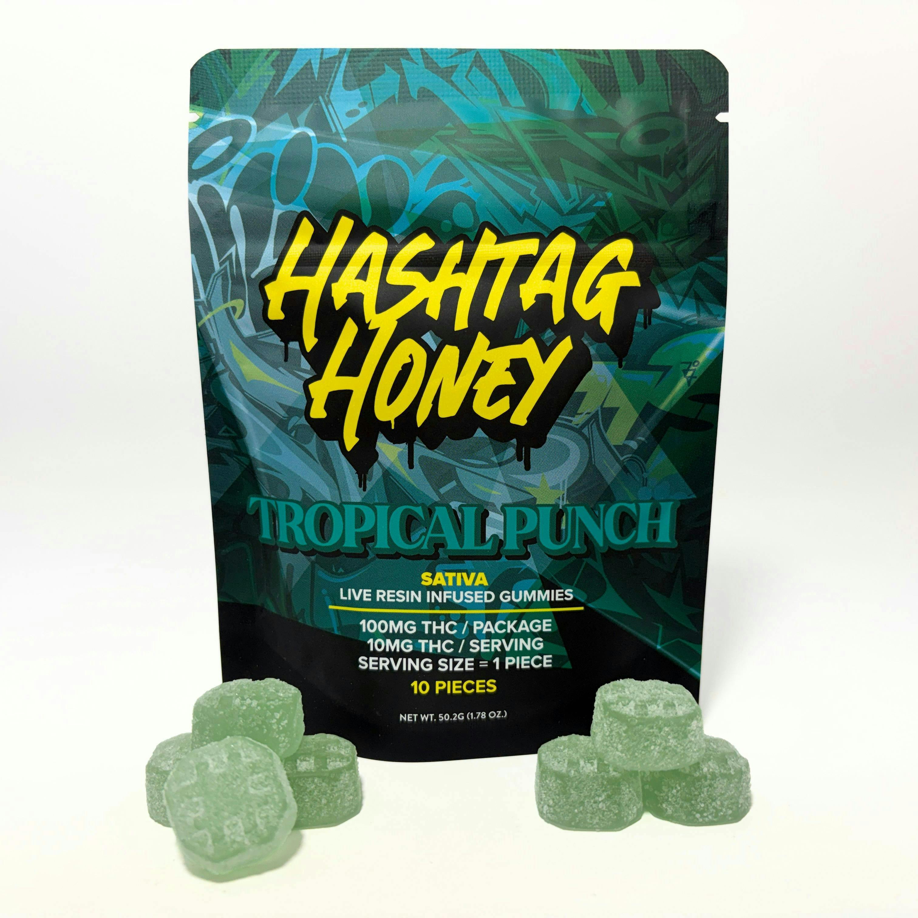 Hashtag Honey | Tropical Punch Live Resin Gummies | 100mg | 10ct
