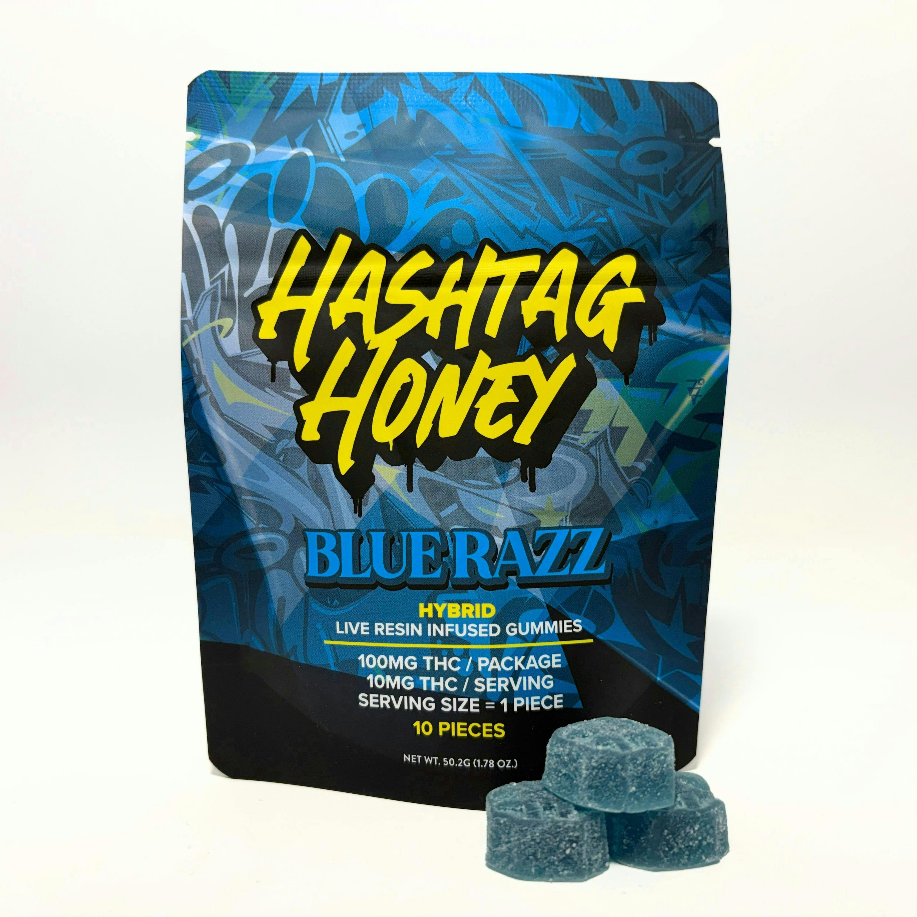 Hashtag Honey | Blue Razz Live Resin Gummies | 100mg | 10ct | 10mg/ea by Hashtag Honey