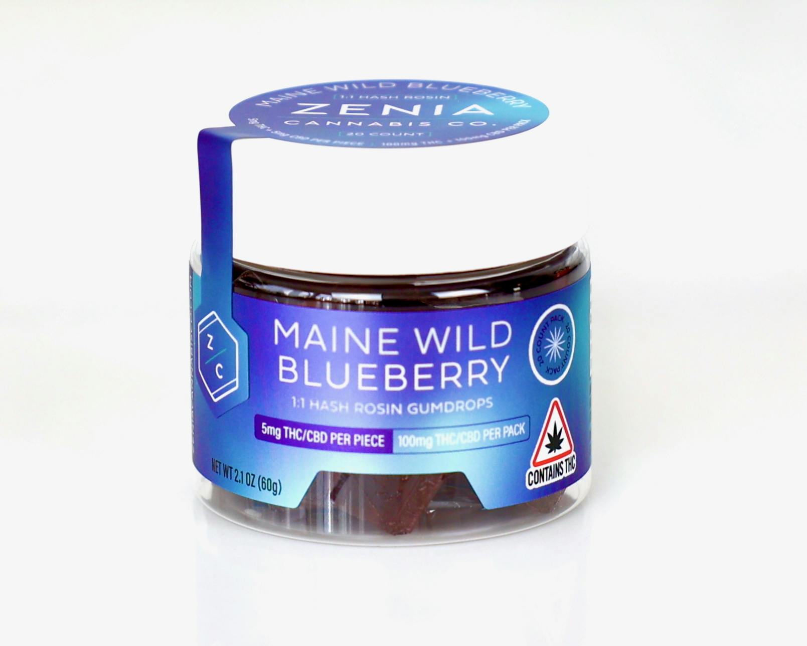 Maine Wild Blueberry Hash Rosin 1:1 Gumdrops - 100mg: 100mg by Zenia Cannabis Co