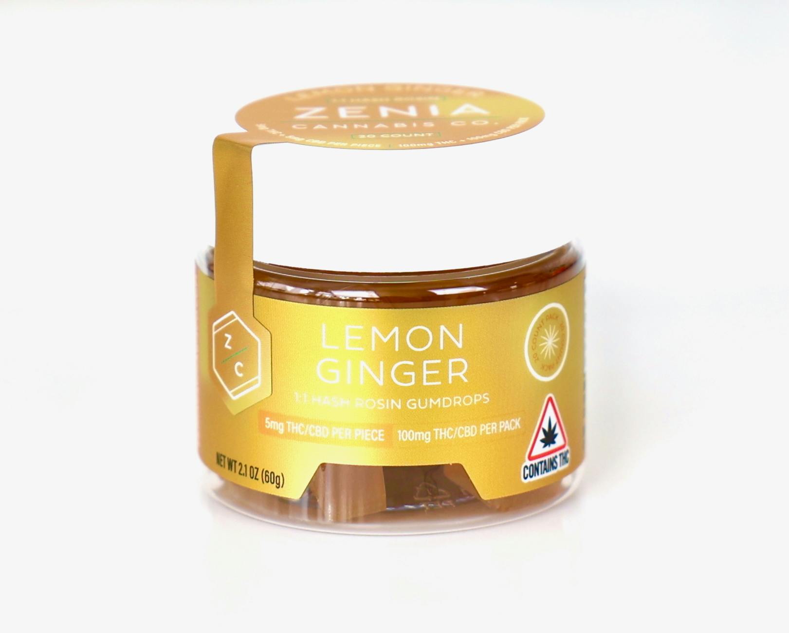 Lemon Ginger Hash Rosin 1:1 Gumdrops - 100mg: 100mg by Zenia Cannabis Co