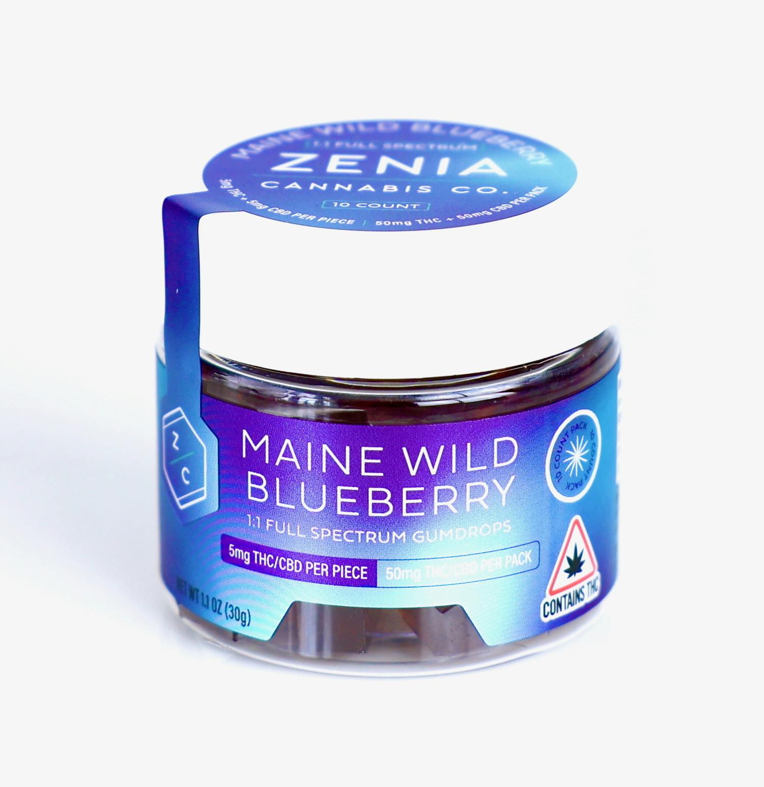 Mainen Wild Blueberry Full Spectrum 1:1 Gumdrops - 50mg:50mg by Zenia Cannabis Co