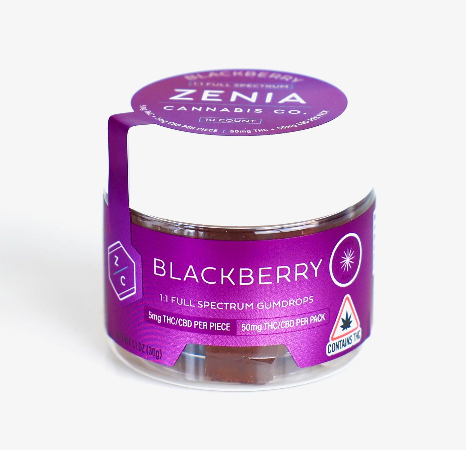 Blackberry Full Spectrum 1:1 Gumdrops - 50mg:50mg by Zenia Cannabis Co