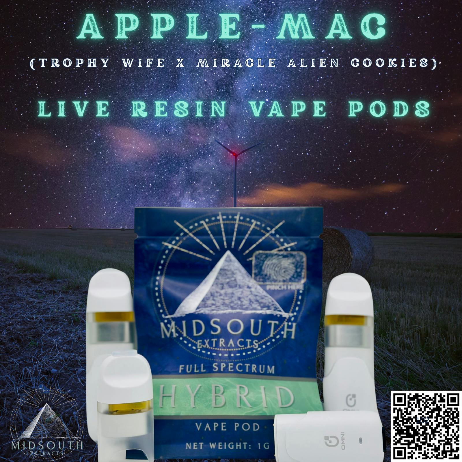1g Vape Pod - Live Resin - AppleMAC - 53.38% by MidSouth Extracts
