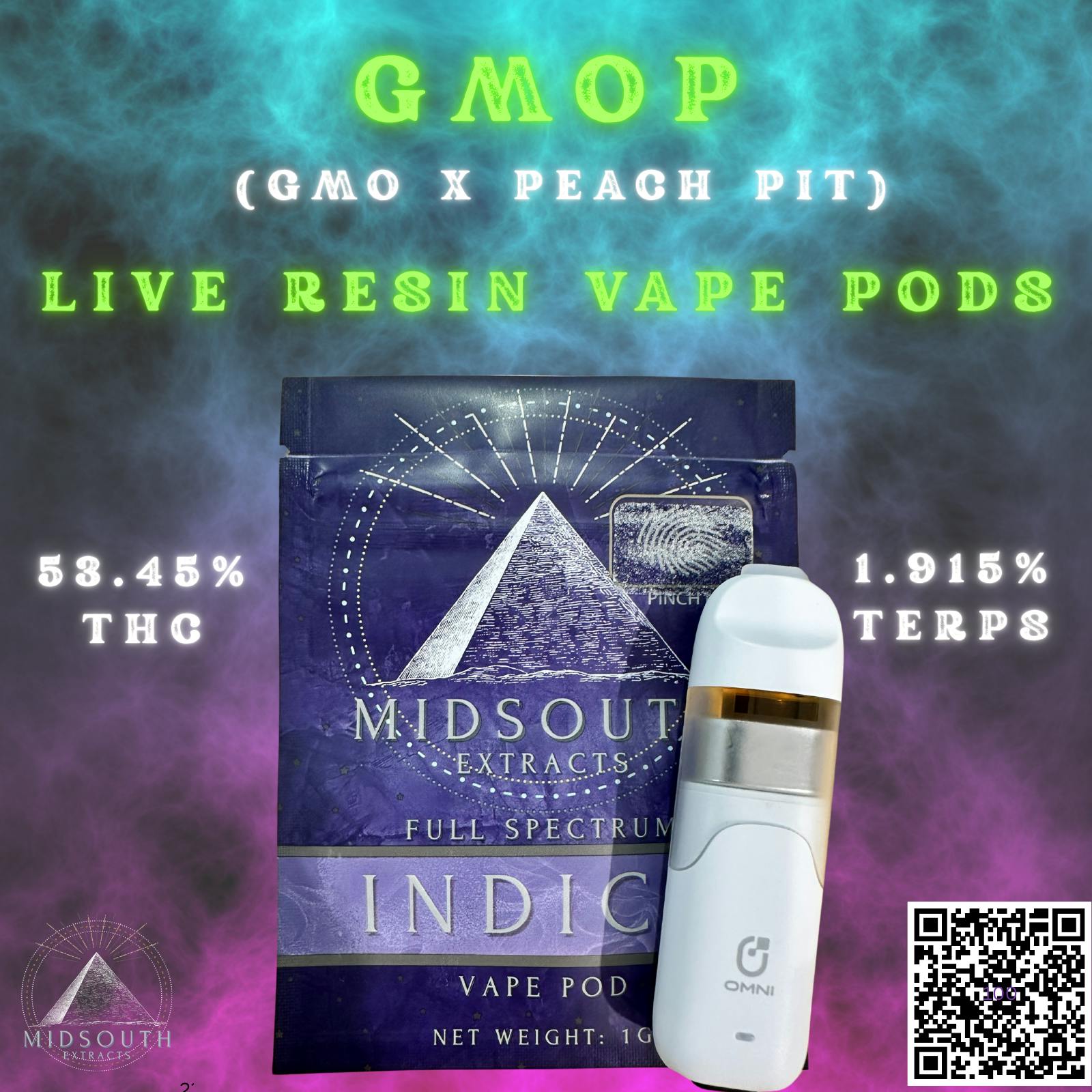 1g Vape Pod - Live Resin - GMOP - 53.45% - MidSouth Extracts