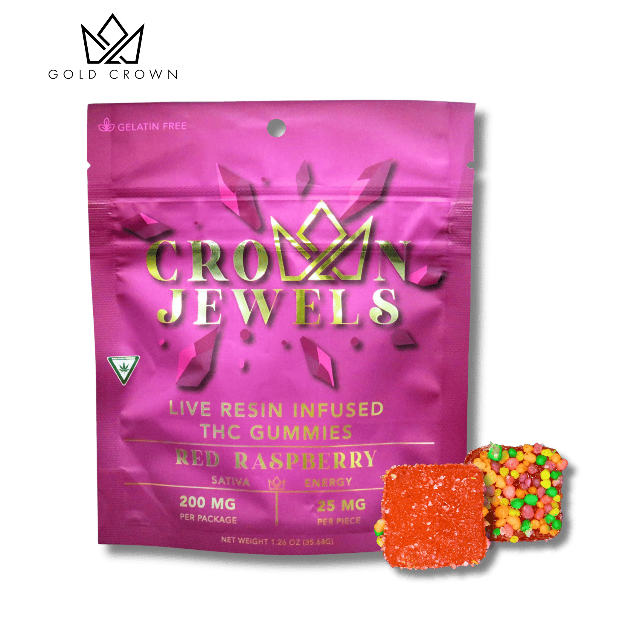 Crown Jewels | Red Raspberry Gummies | 200mg | 8ct | 25mg/ea