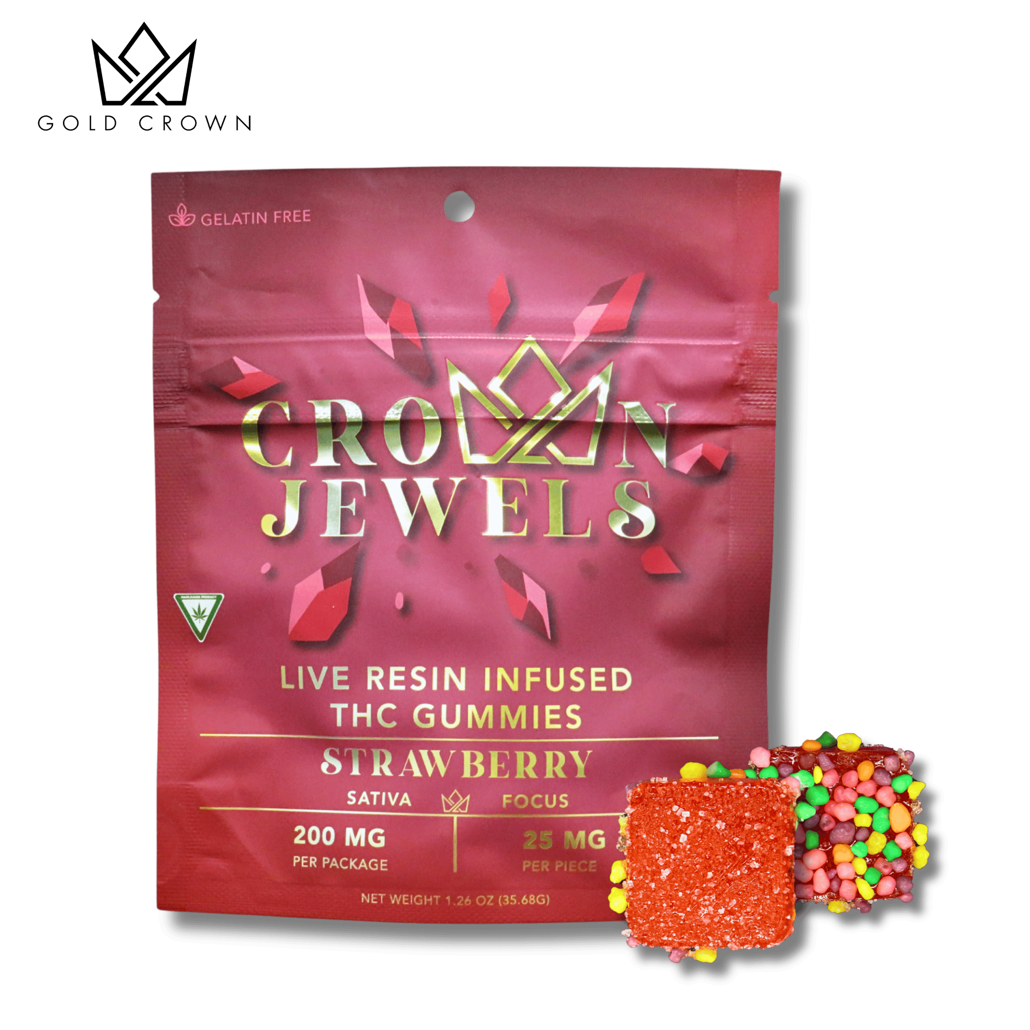 Crown Jewels | Strawberry Gummies | 200mg | 8ct | 25mg/ea by Gold Crown