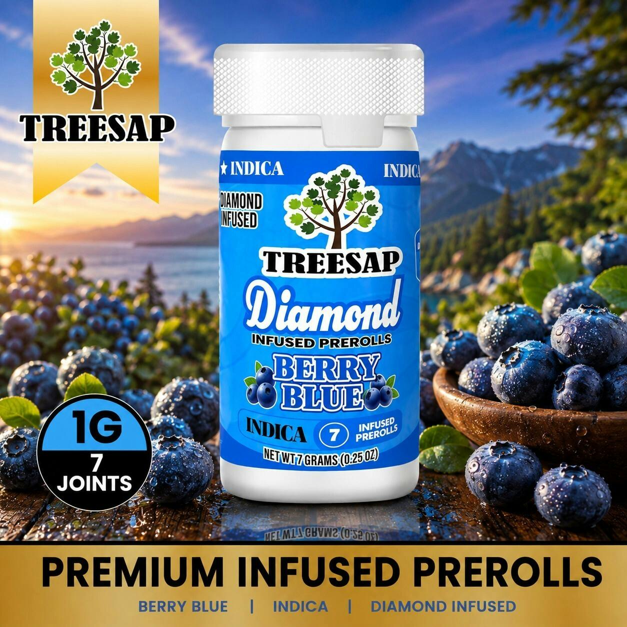 Treesap 7PK Diamond Infused Pre-Rolls - Berry Blue - (Indica) - 7g