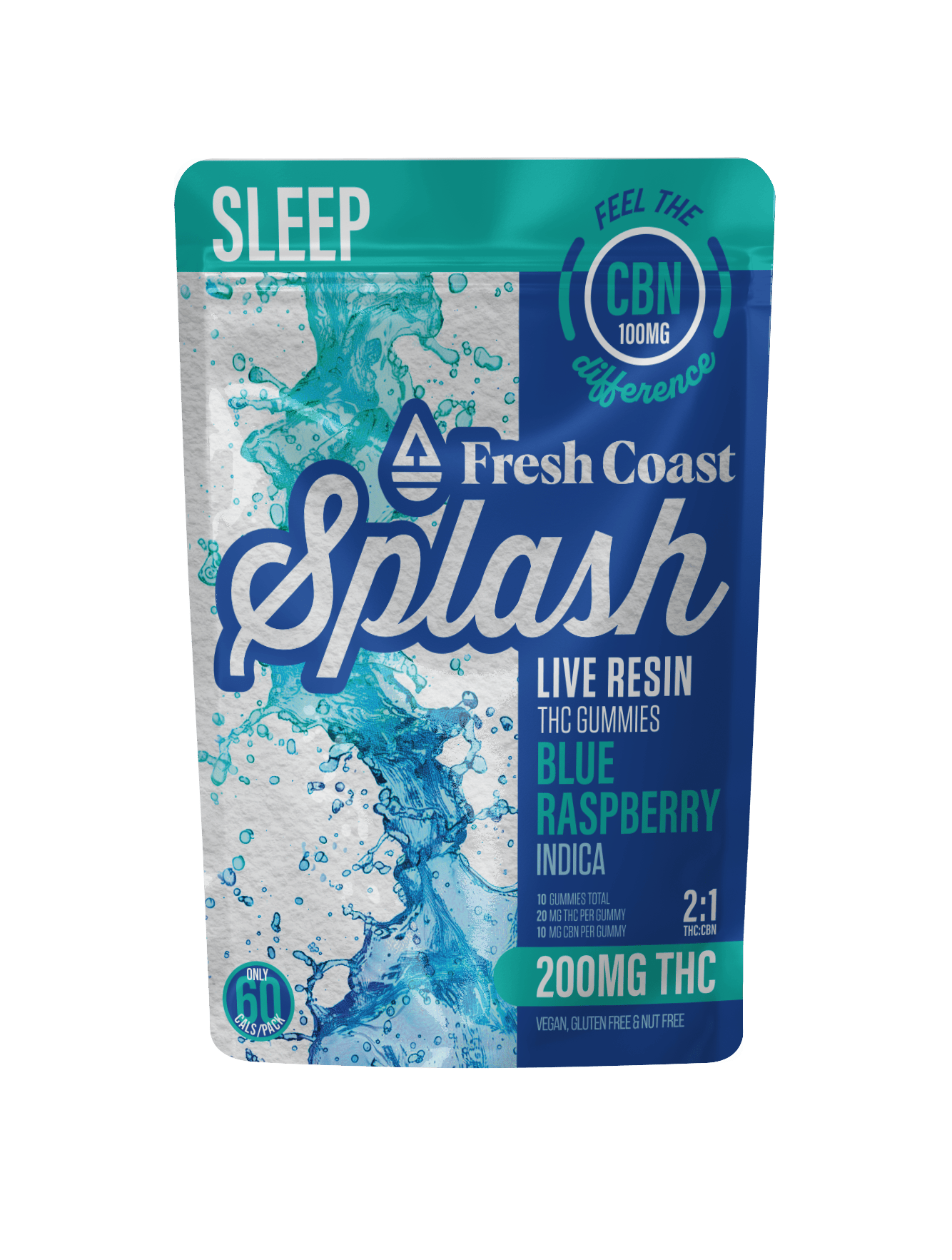 Splash | Blue Raspberry 2:1 THC:CBN LR Gummies | 200mg | 10ct | 20mg/ea