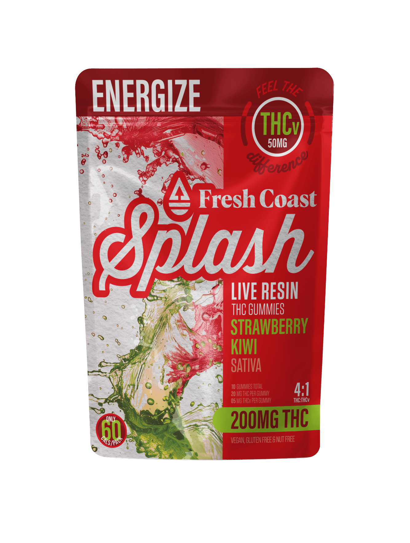 Splash | Strawberry Kiwi 4:1 THC:THCv LR Gummies | 200mg | 10ct | 20mg/ea