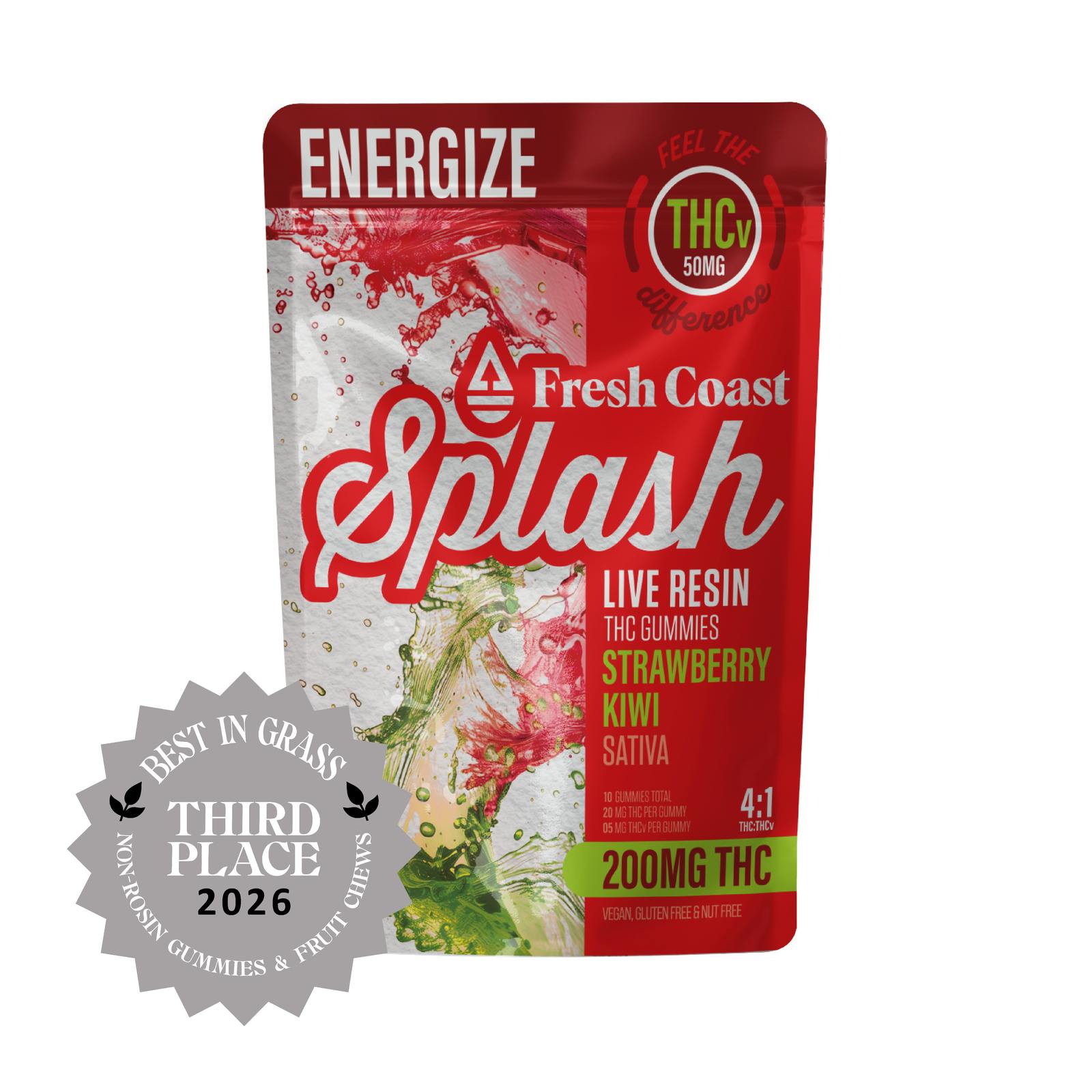 Splash | Strawberry Kiwi 4:1 Live Resin Gummies | 200mg | 10ct | 20mg/ea by Fresh Coast