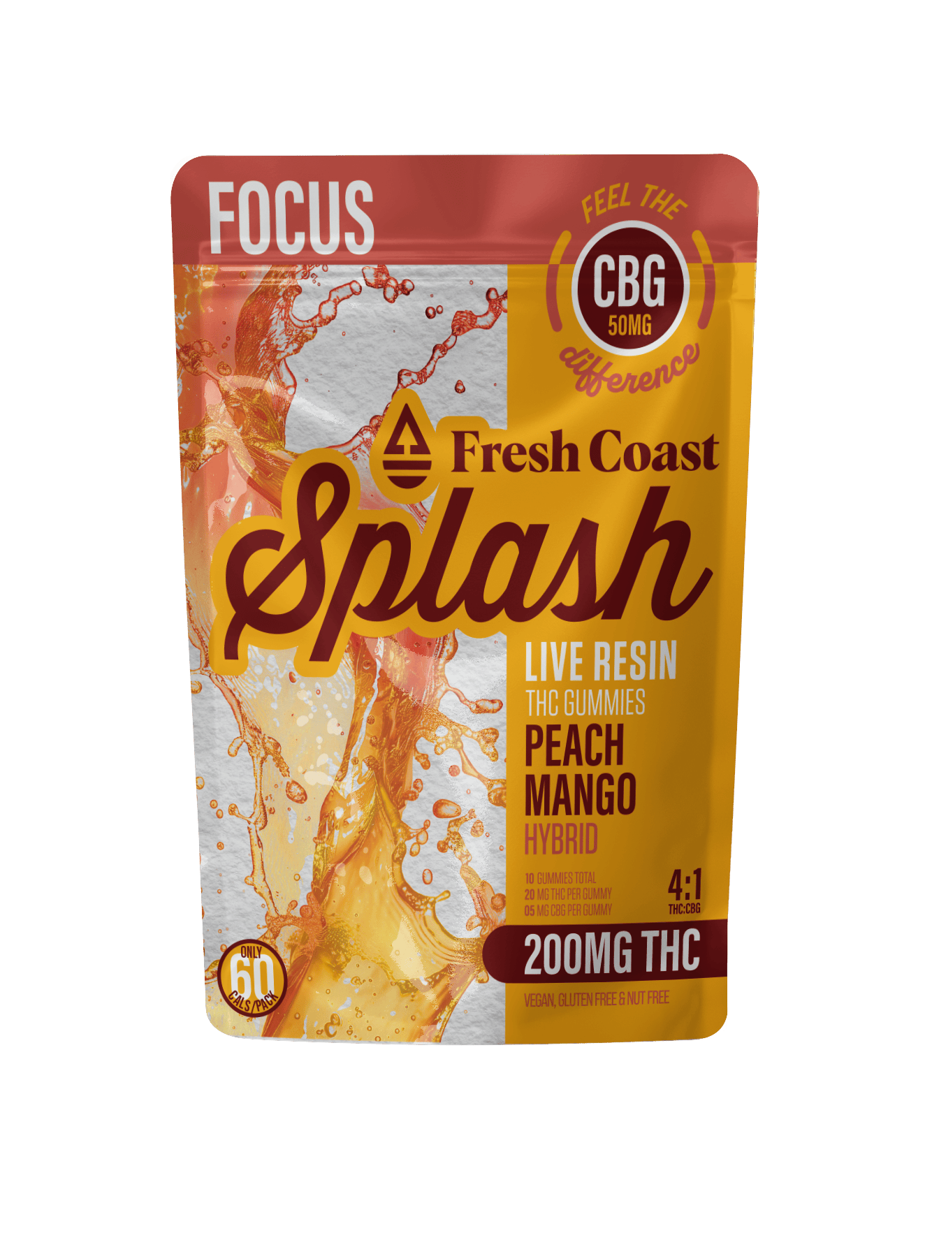 Splash | Peach Mango 4:1 THC:CBG LR Gummies | 200mg | 10ct | 20mg/ea