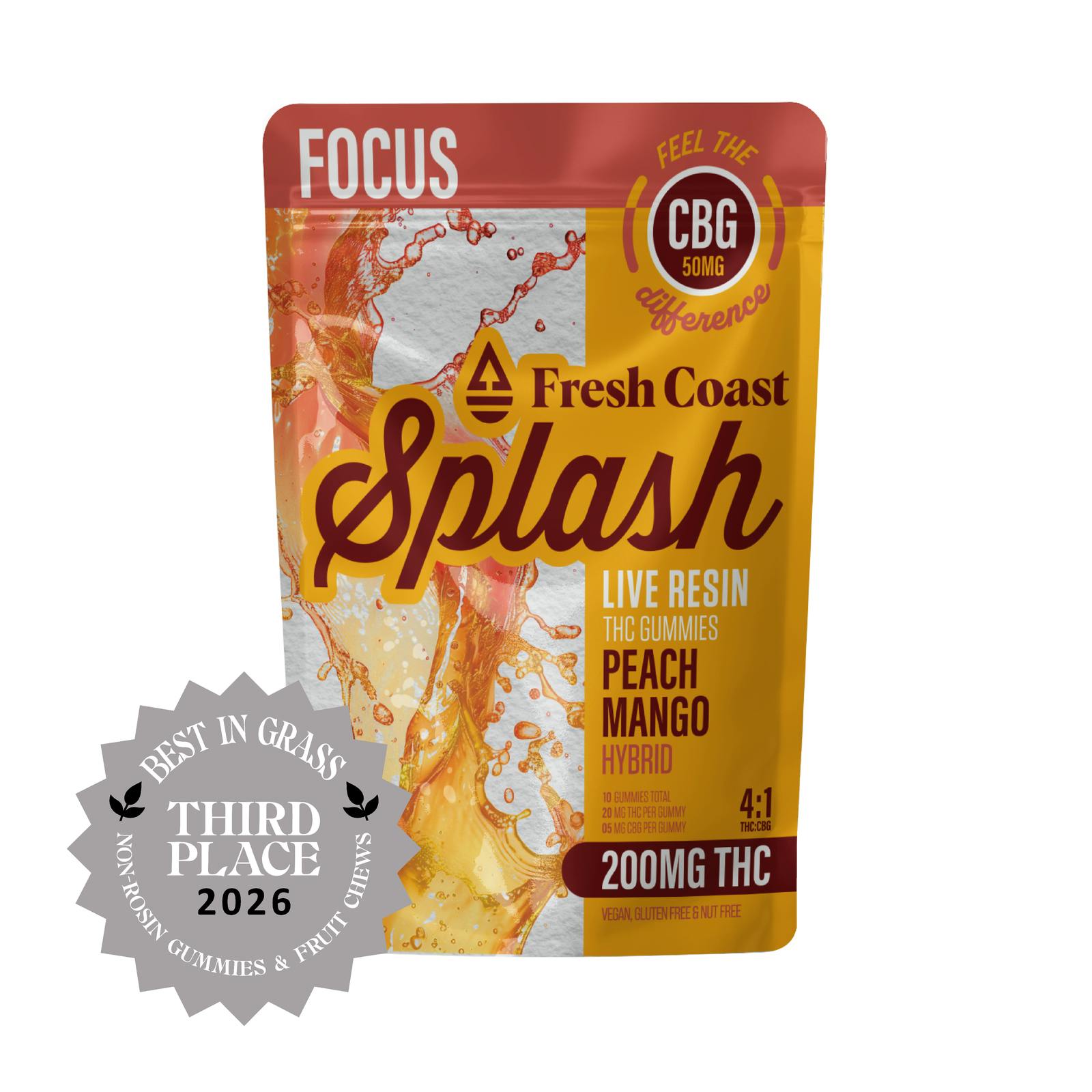 Splash | Peach Mango 4:1 THC:CBG LR Gummies | 200mg | 10ct | 20mg/ea by Fresh Coast