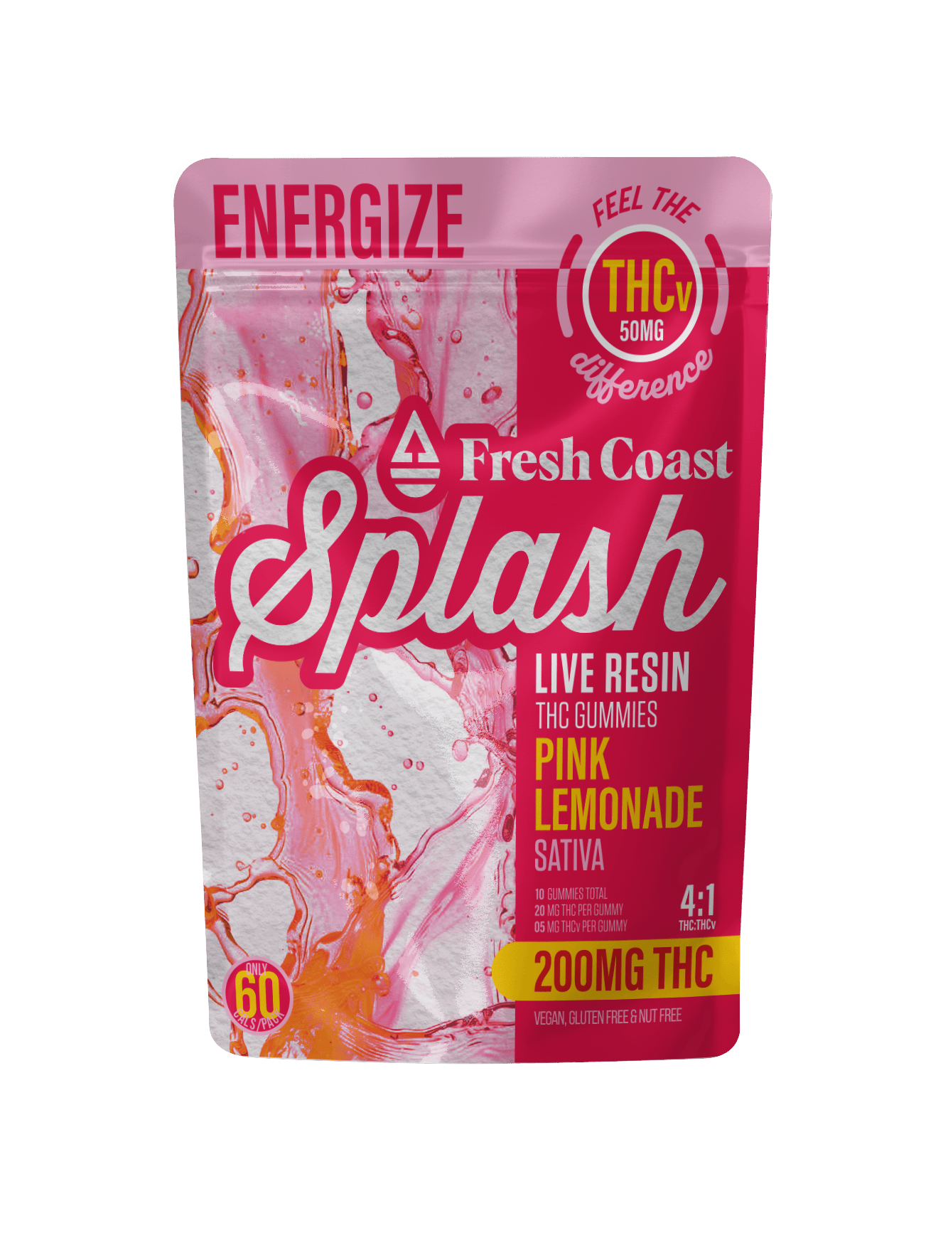 Splash | Pink Lemonade 4:1 THC:THCv LR Gummies | 200mg | 10ct | 20mg/ea