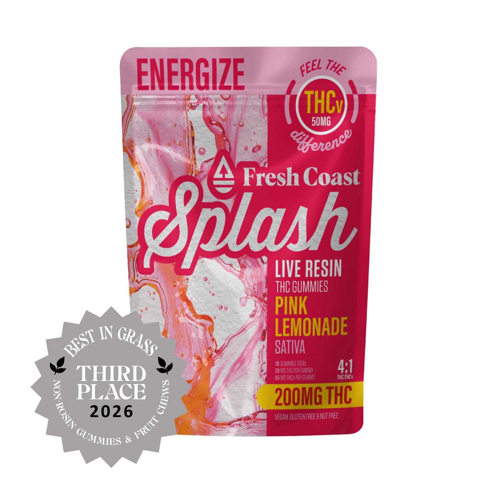 Splash | Pink Lemonade 4:1 Live Resin Gummies | 200mg | 10ct | 20mg/ea by Fresh Coast