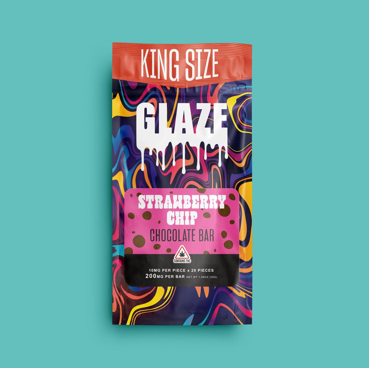 Glaze | Strawberry Chip Chocolate Bar | 20pc | 200mg - Glaze