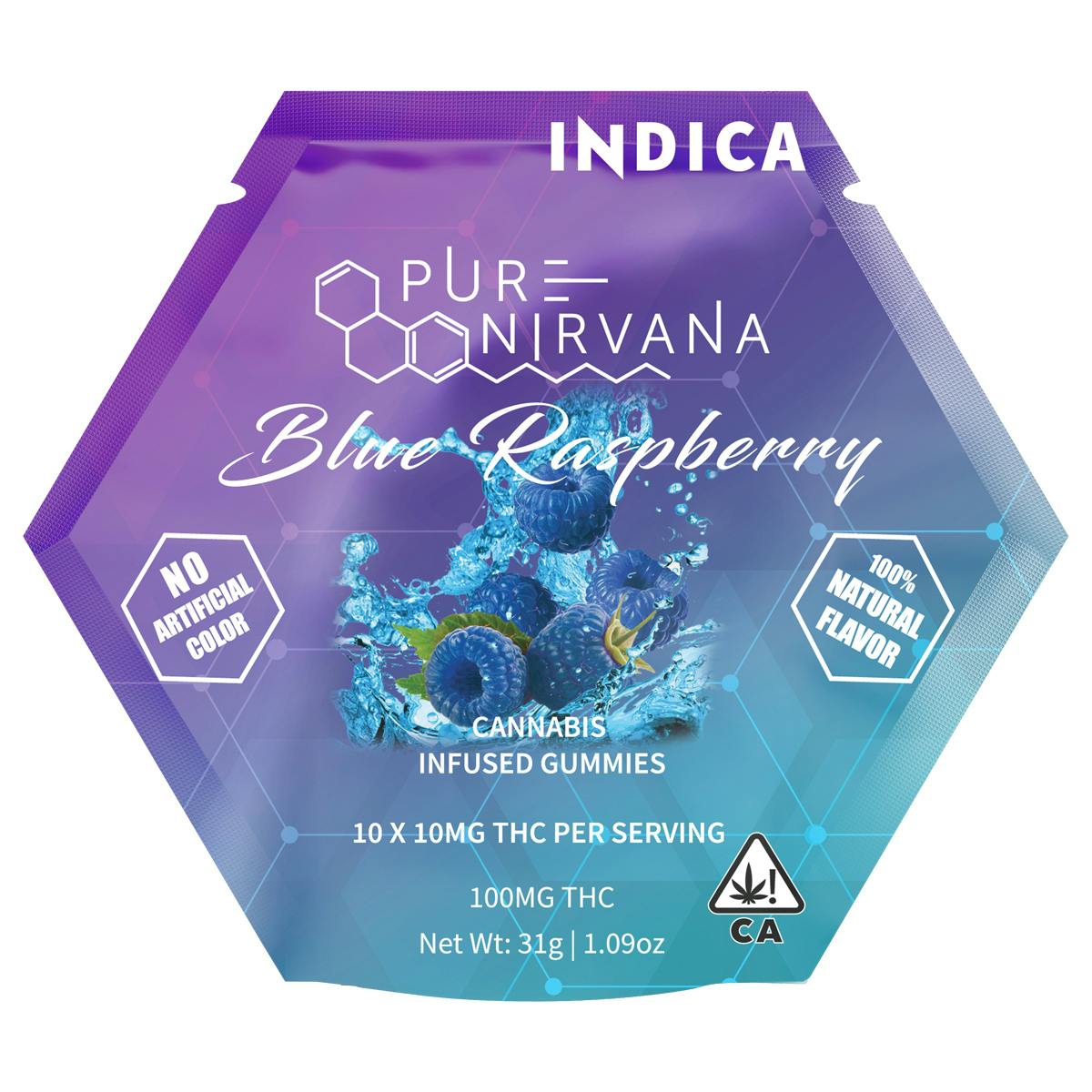 Pure Nirvana Blue Raspberry Indica Gummies 100mg - Pure Nirvana
