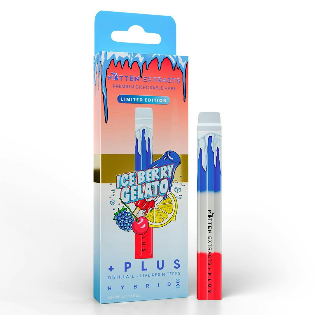 Ice Berry Gelato | PLUS Live Resin Disposable | 1g by Mitten Extracts