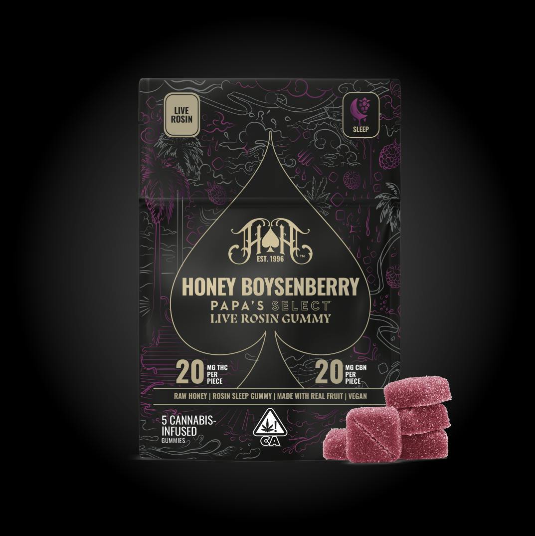 Live Rosin | Honey Boysenberry 1:1 THC:CBN Gummies | 100mg | 5ct | 20mg/ea