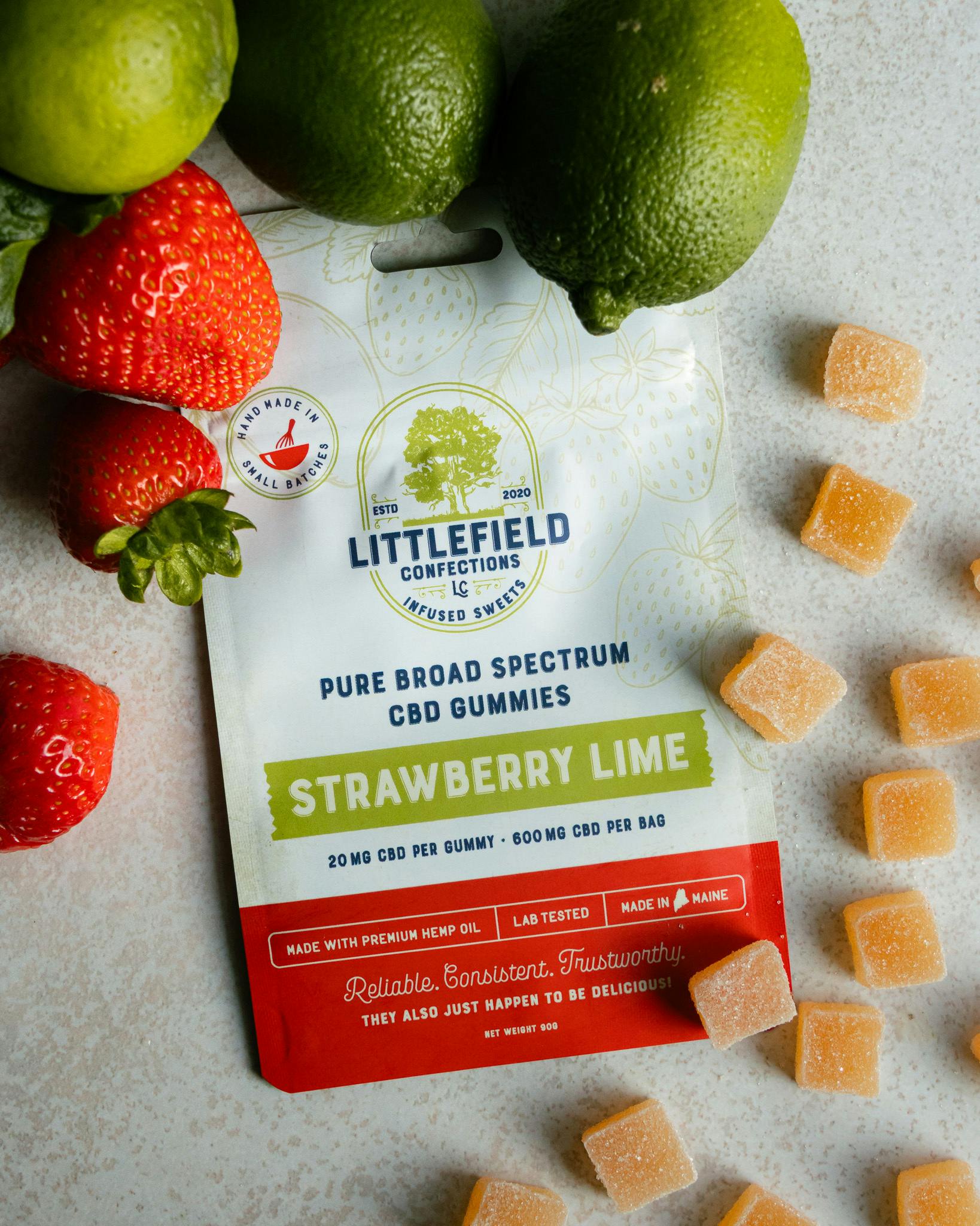 Strawberry Lime CBD Gummies 20mg/pc 600mg Total by Littlefield Confections