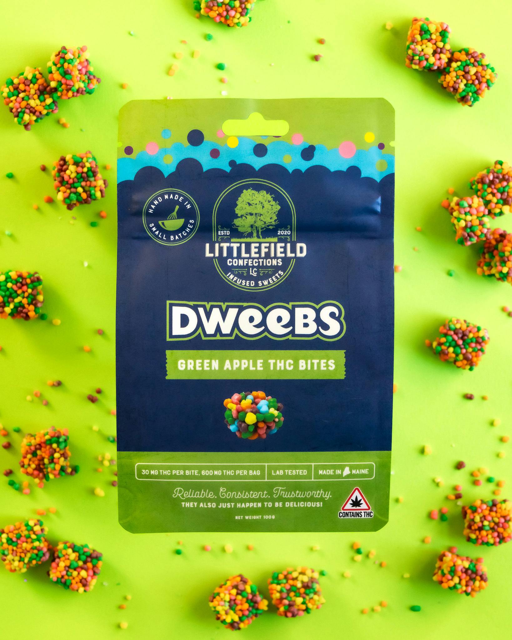 Green Apple THC Dweebs 30mg/pc 600mg Total by Littlefield Confections