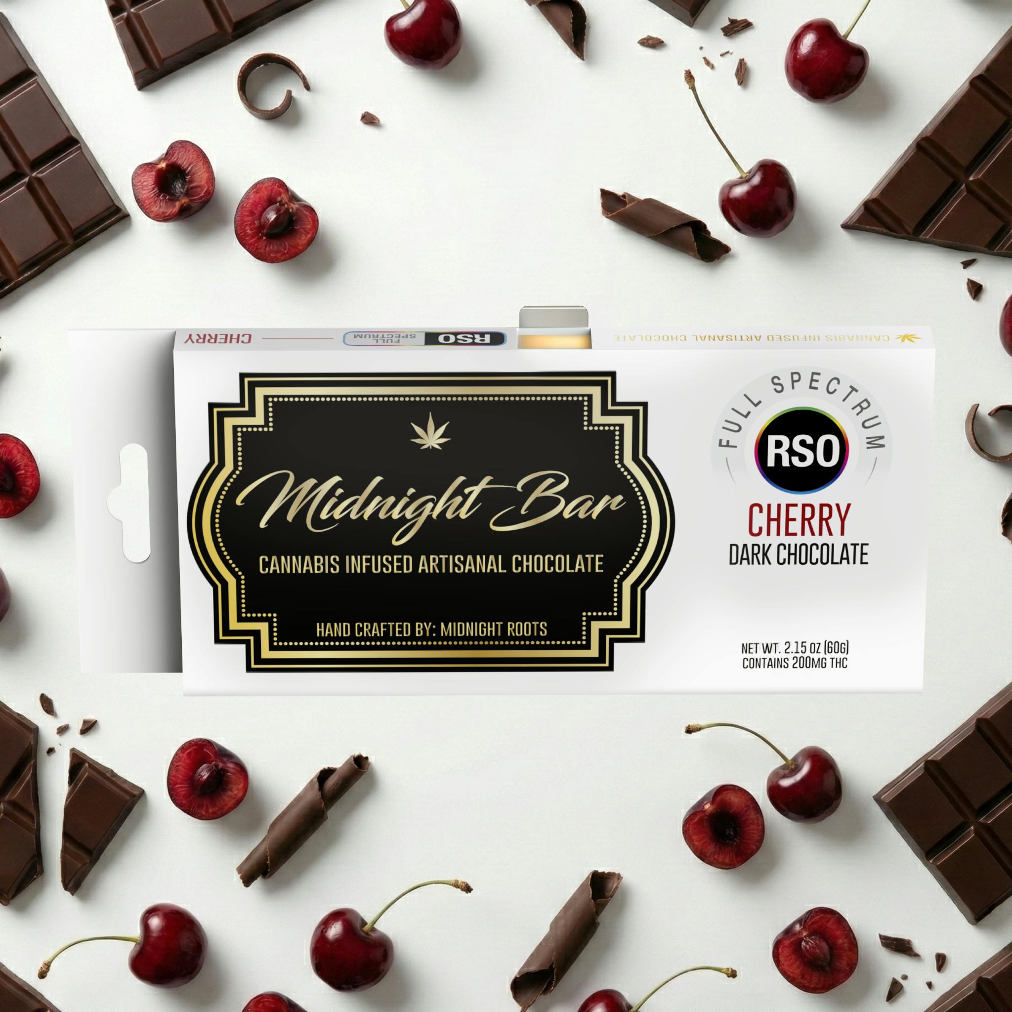 Midnight Roots | Midnight Bar | Cherry RSO | Dark Chocolate | 200 mg