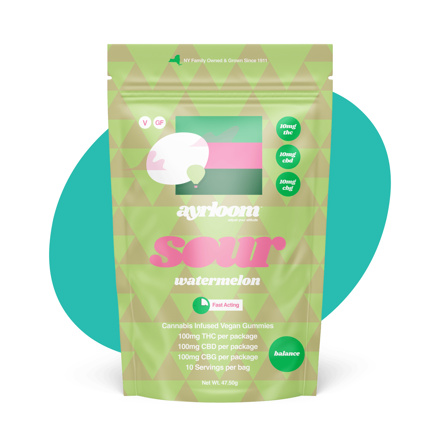 ayrloom | Sour Watermelon | 1:1:1 | 10MG THC : 10MG CBD : 10MG CBG | 10pk at Corner House