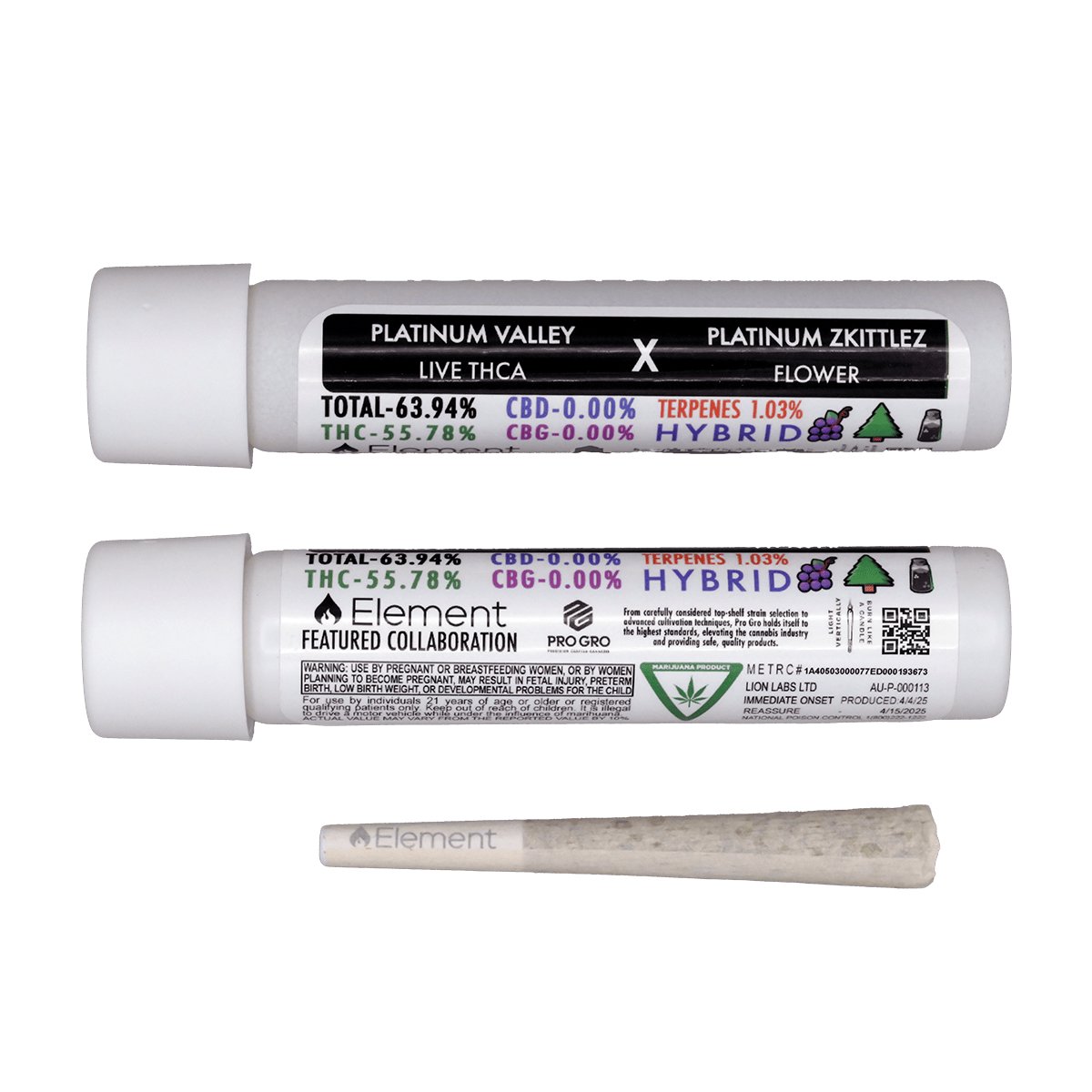 Element Live THCA Joint 1g- Platinum Zkittlez x Platinum Valley