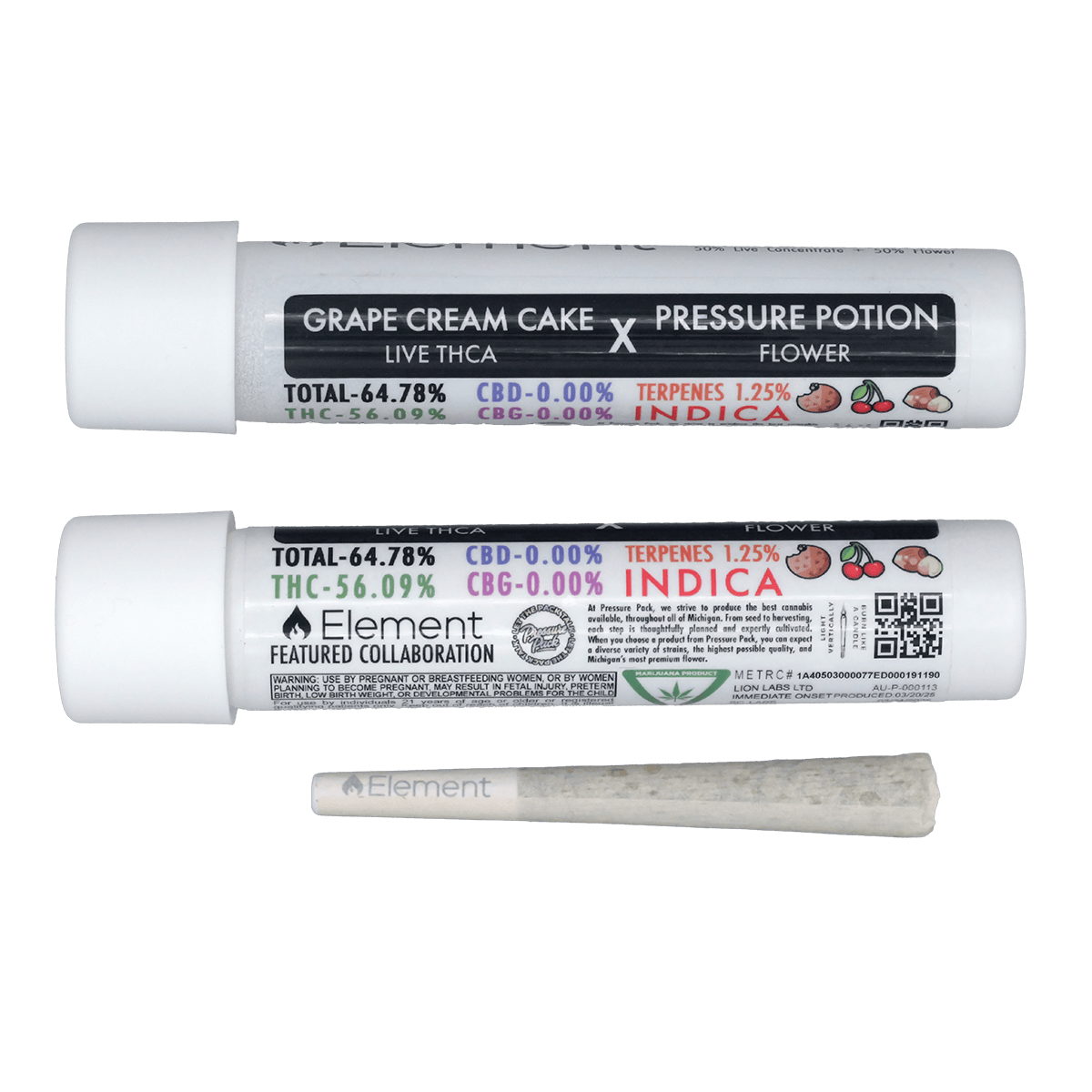 Element Live THCA Joint 1g - Pressure Potion x Grape Cream Cake