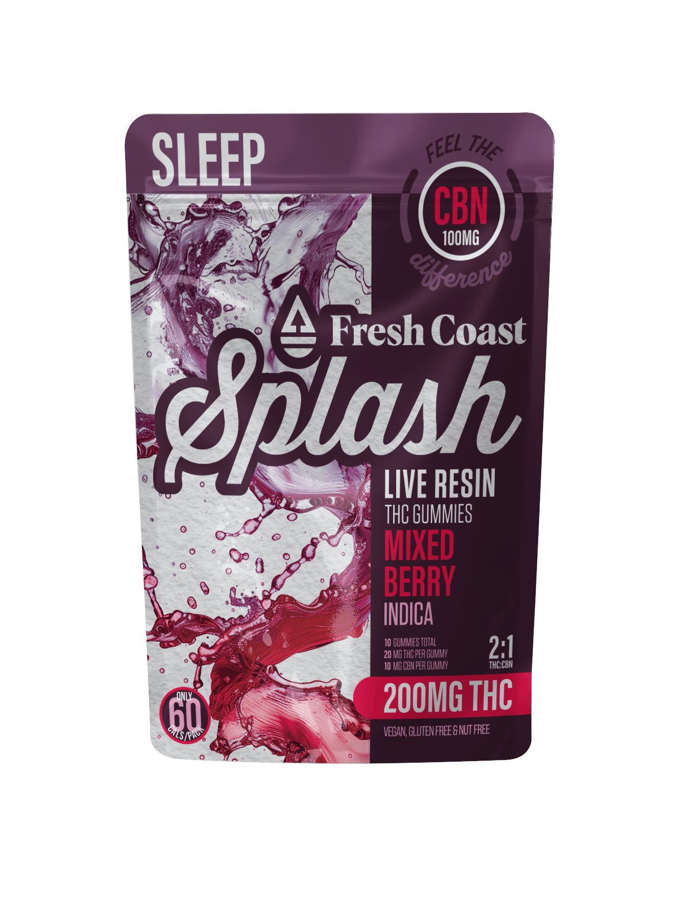 Splash | Mixed Berry 2:1 THC:CBN LR Gummies | 200mg | 10ct | 20mg/ea