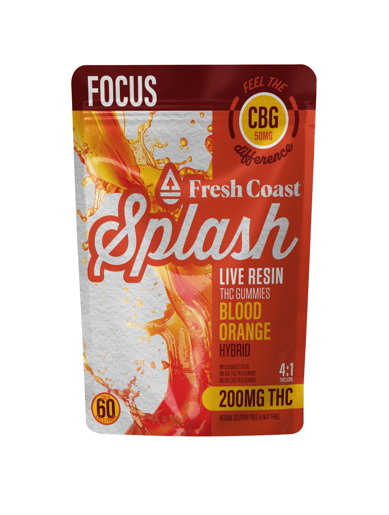Splash | Blood Orange 4:1 THC:CBG LR Gummies | 200mg | 10ct | 20mg/ea