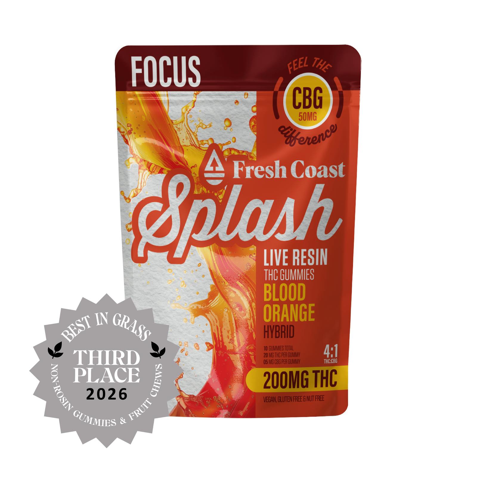 Splash | Blood Orange 4:1 THC:CBG LR Gummies | 200mg | 10ct | 20mg/ea at American Grown Tawas