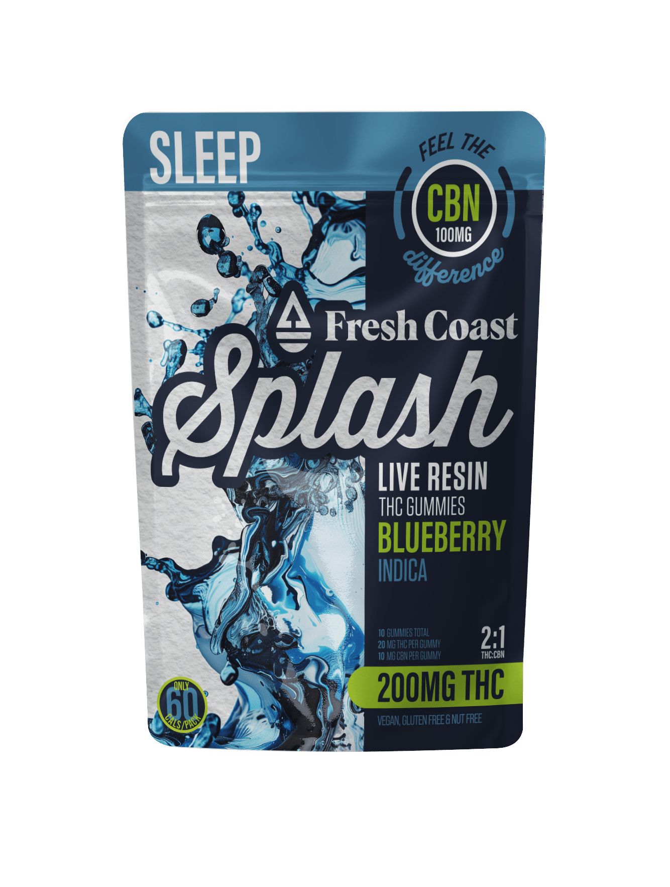 Splash | Blueberry 2:1 THC:CBN LR Gummies | 200mg | 10ct | 20mg/ea