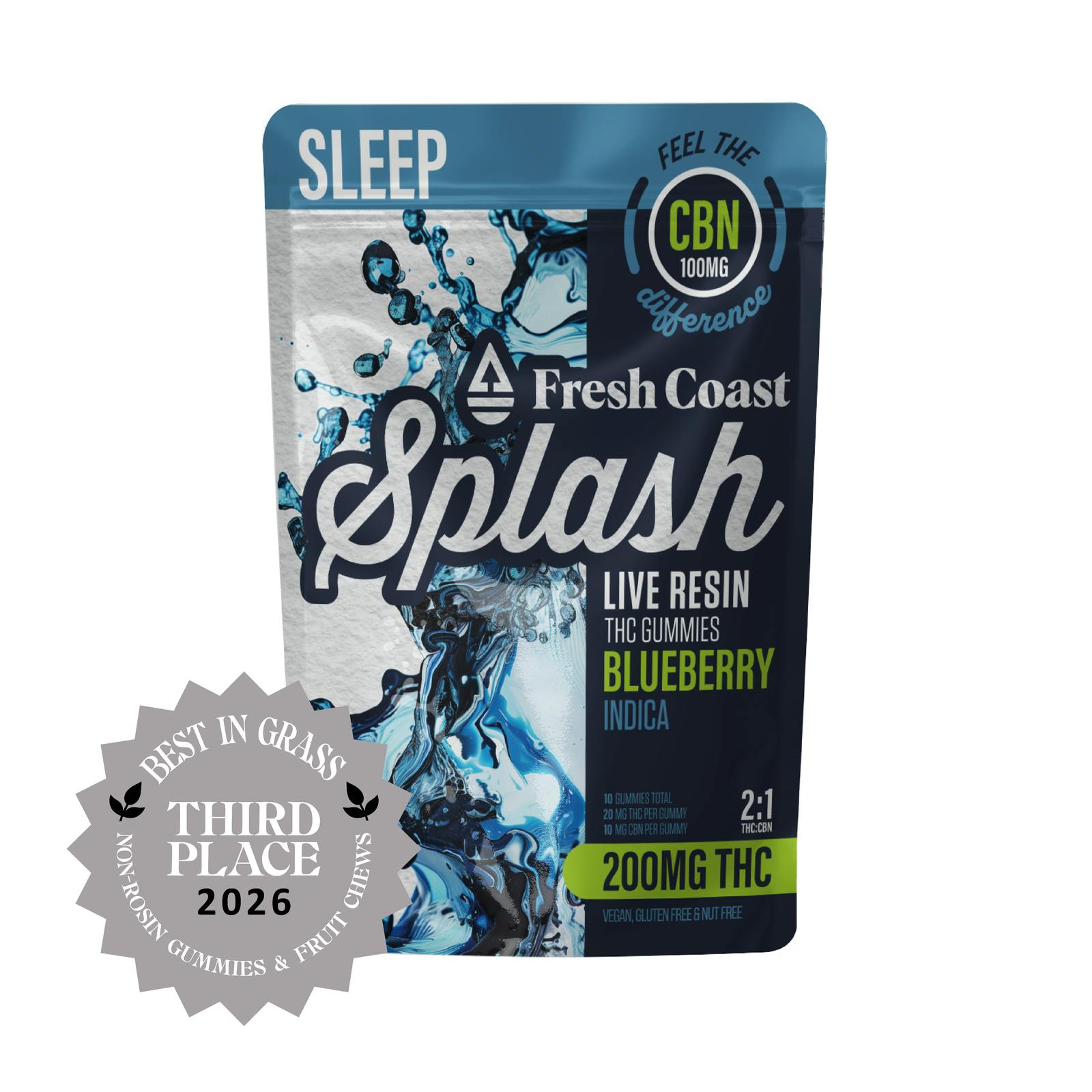 Splash | Blueberry 2:1 THC:CBN Live Resin Gummies | 200mg | 10ct | 20mg/ea by Fresh Coast