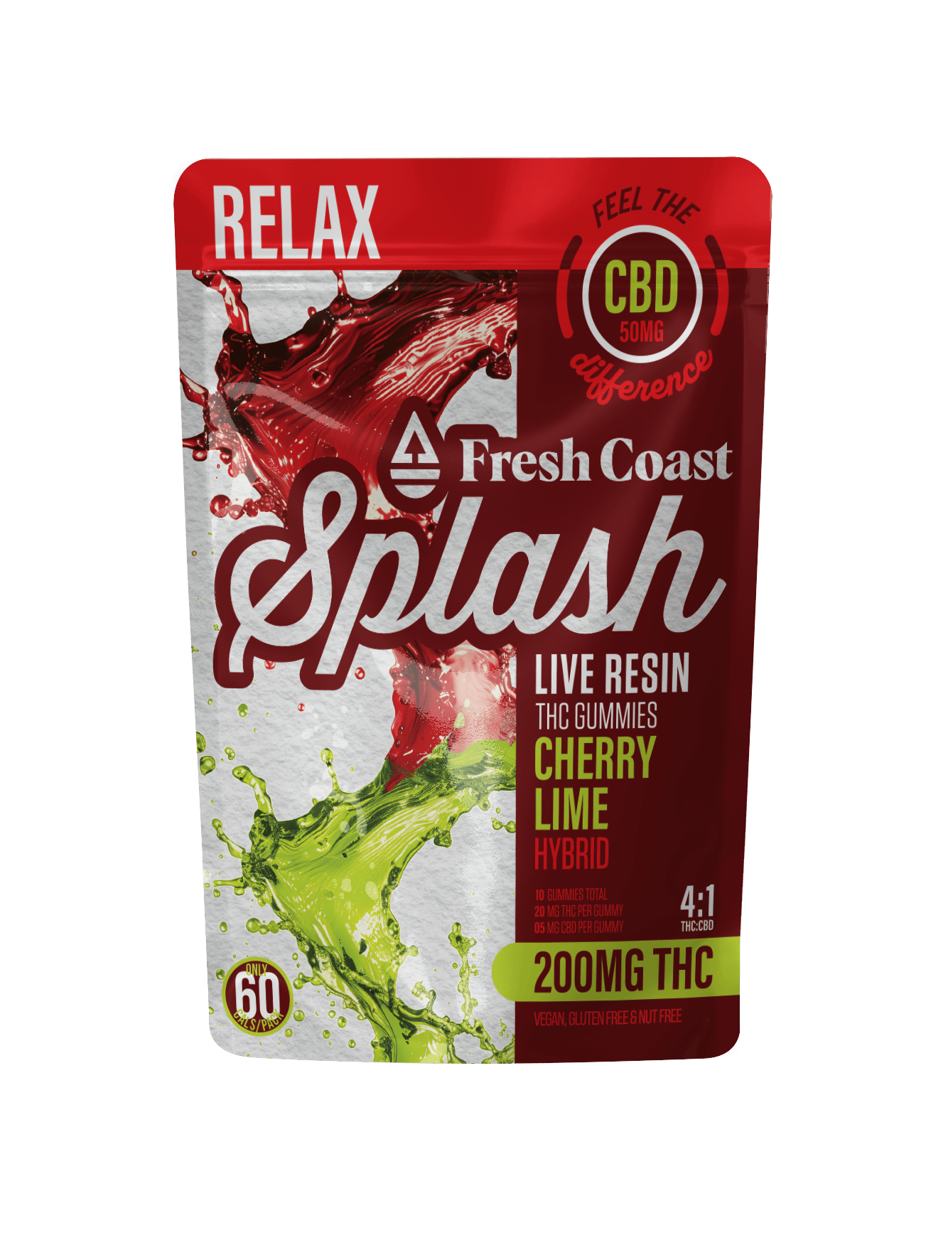 Splash | Cherry Lime 4:1 THC:CBD LR Gummies | 200mg | 10ct | 20mg/ea