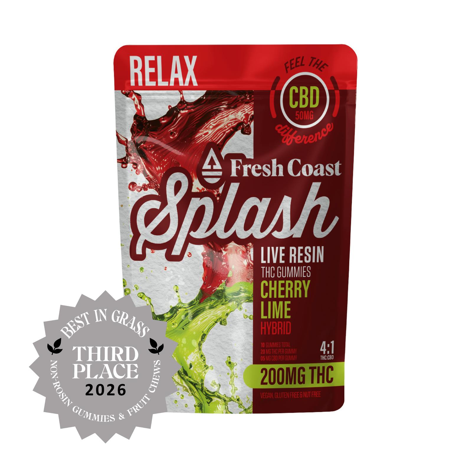 Splash | Cherry Lime 4:1 Live Resin Gummies | 200mg | 10ct | 20mg/ea by Fresh Coast