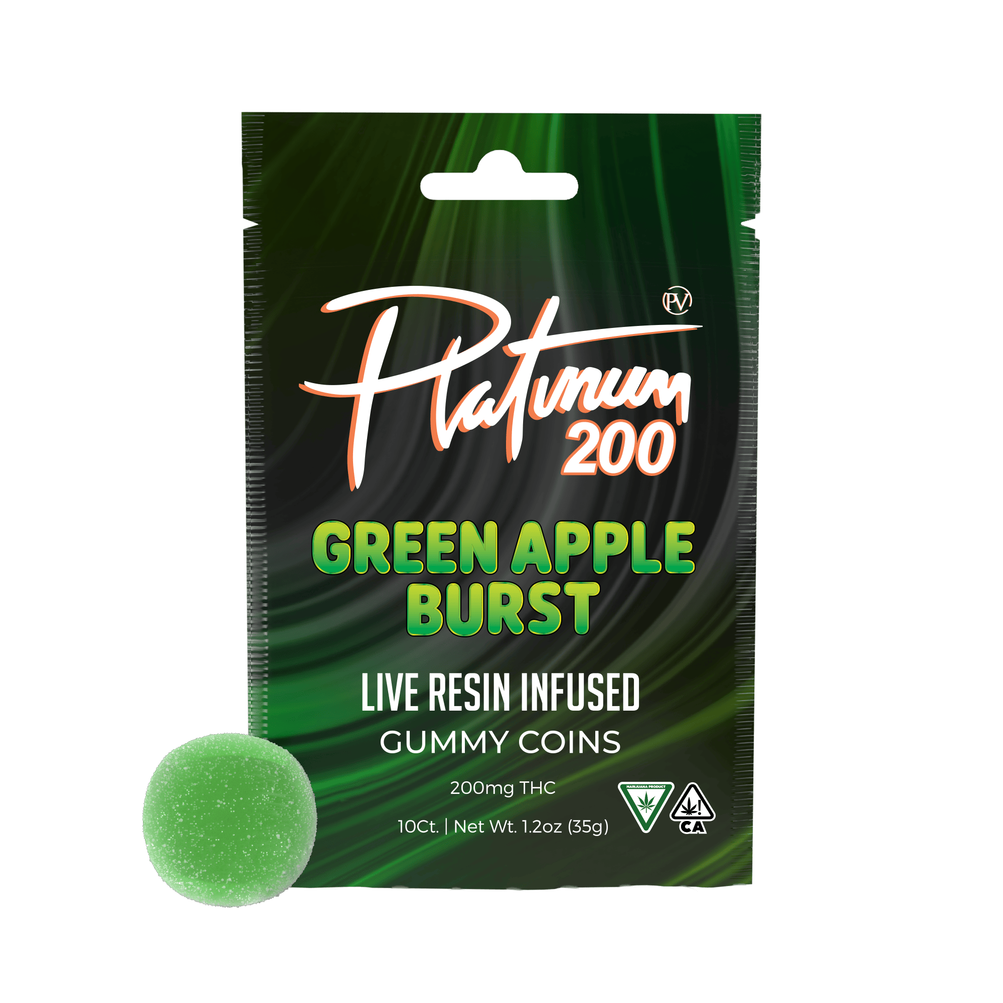 Platinum - Live Resin Gummy Coins Green Apple Burst 200mg