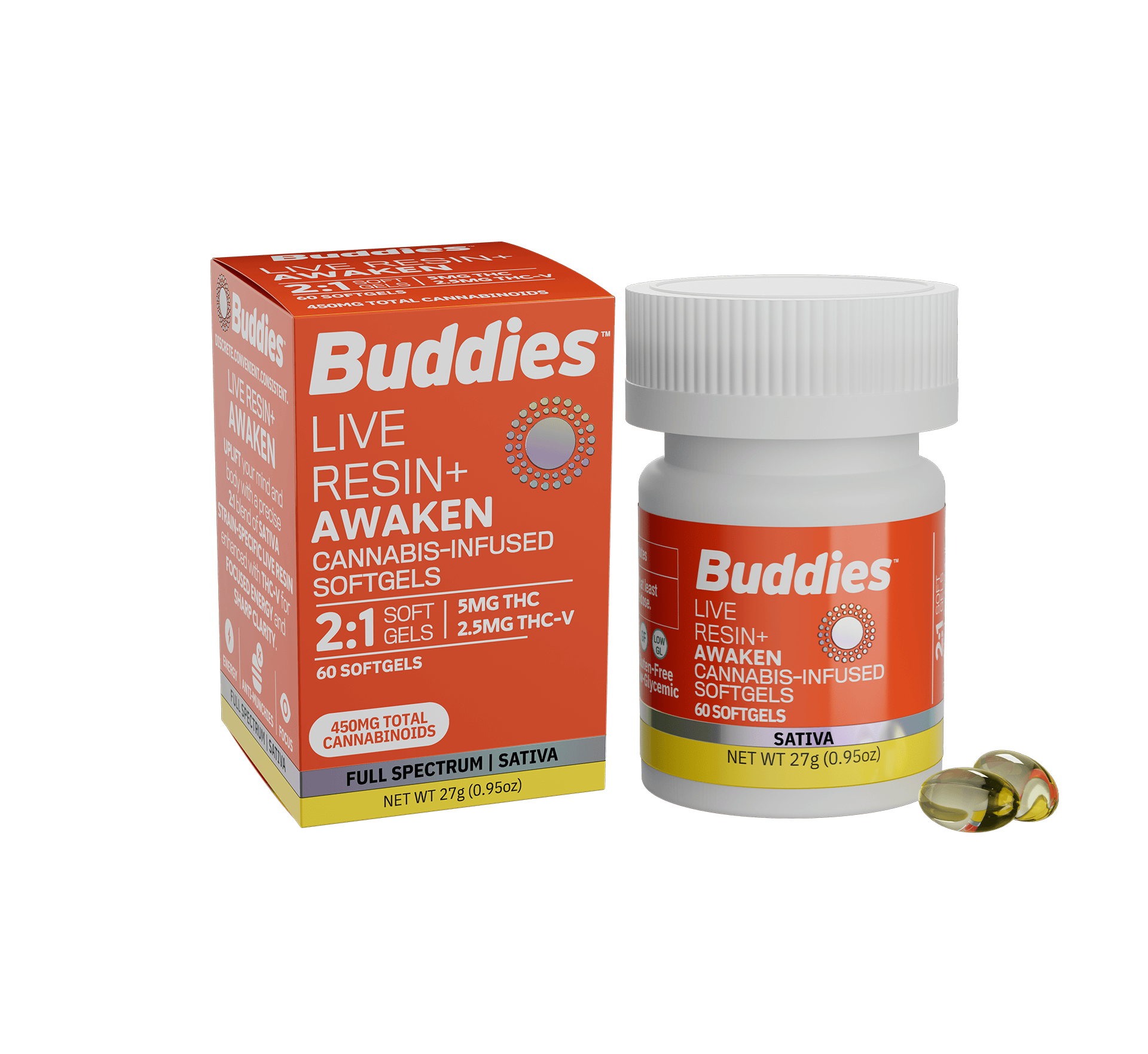 THC:THCV Awaken | Capsules | 60ct | 300mg:150mg | 5mg:2.5mg/ea by Buddies Brand