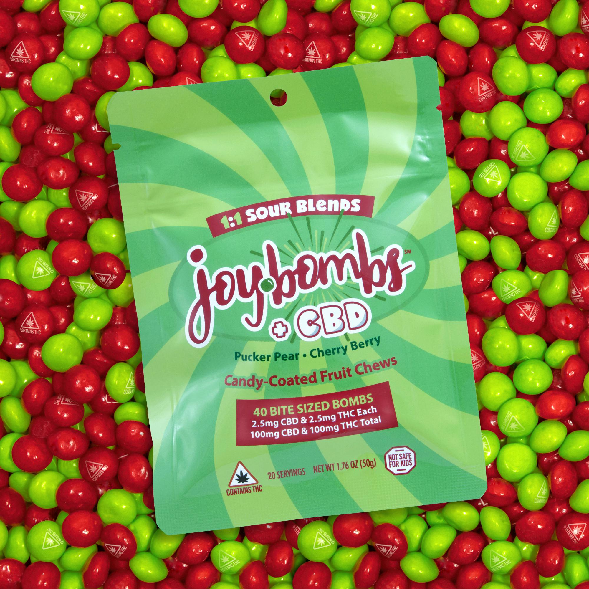 Joy Bombs + CBD 1:1 Sour Blends - 100mg THC (40pk / 2.5mg THC & CBD ea) by Joyibles