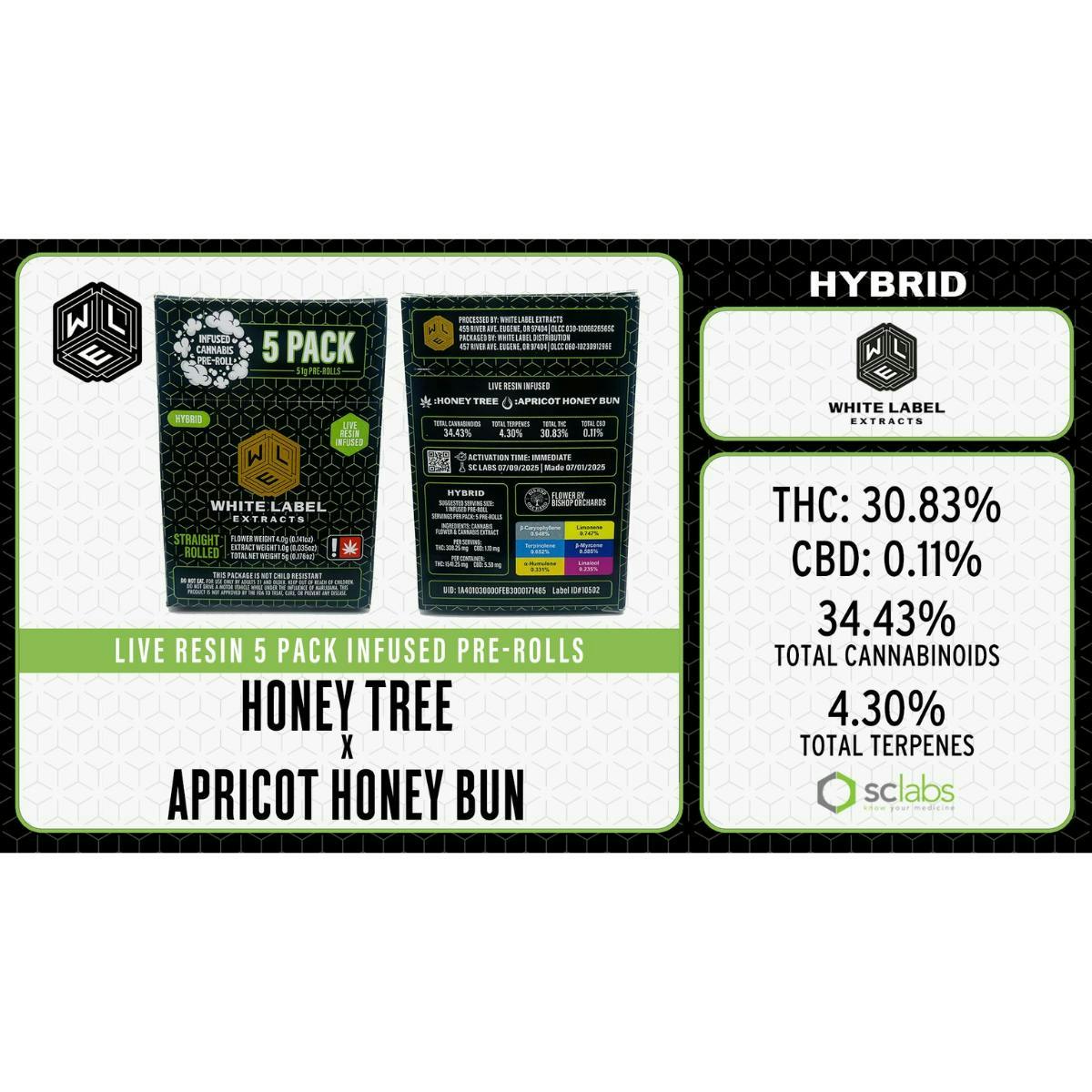 Honey Tree x Apricot Honey Bun | Live Resin Infused Joints | 1g each | 5pk by White Label Extracts