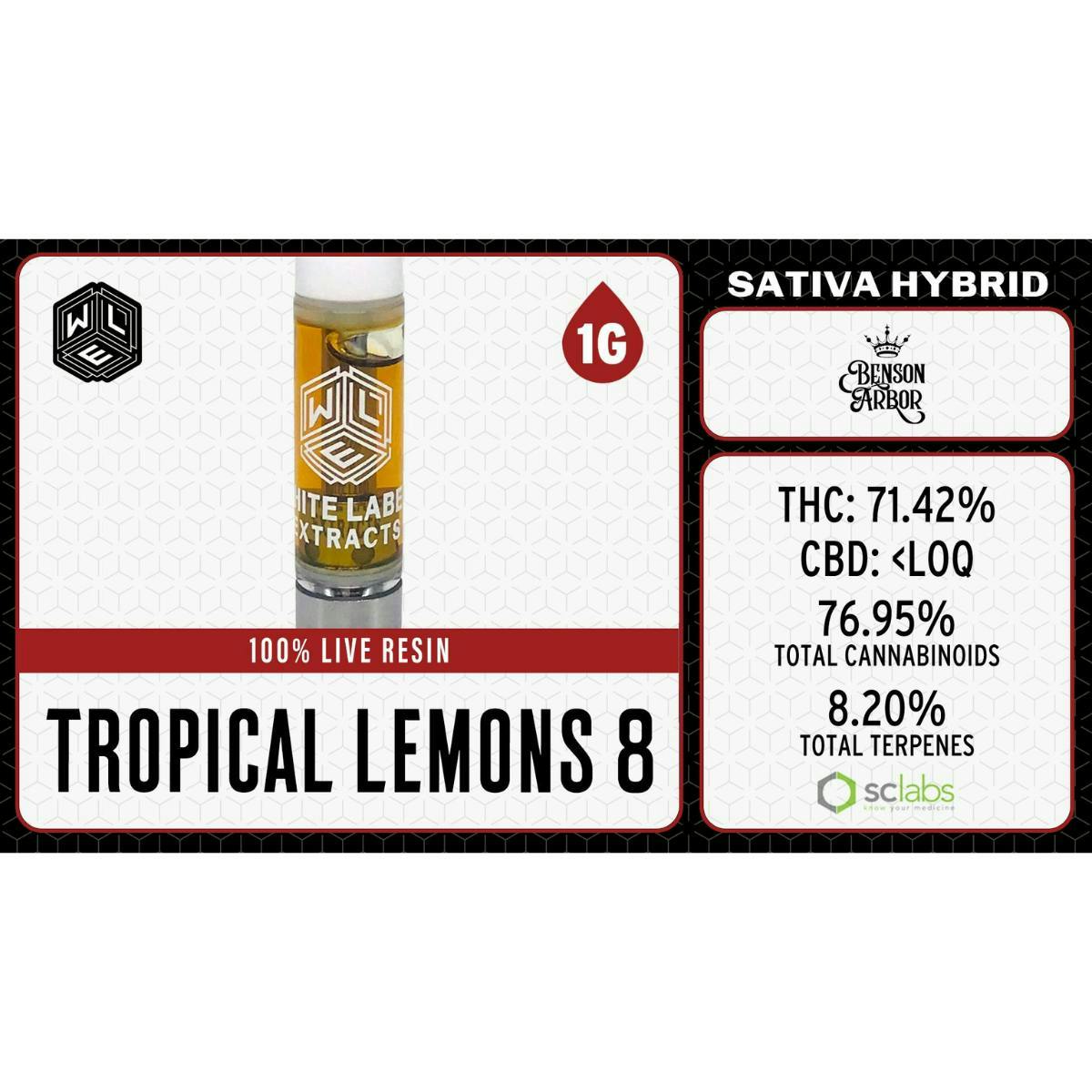 Tropical Lemons 8 | Live Resin Cartridge | 1g by White Label Extracts