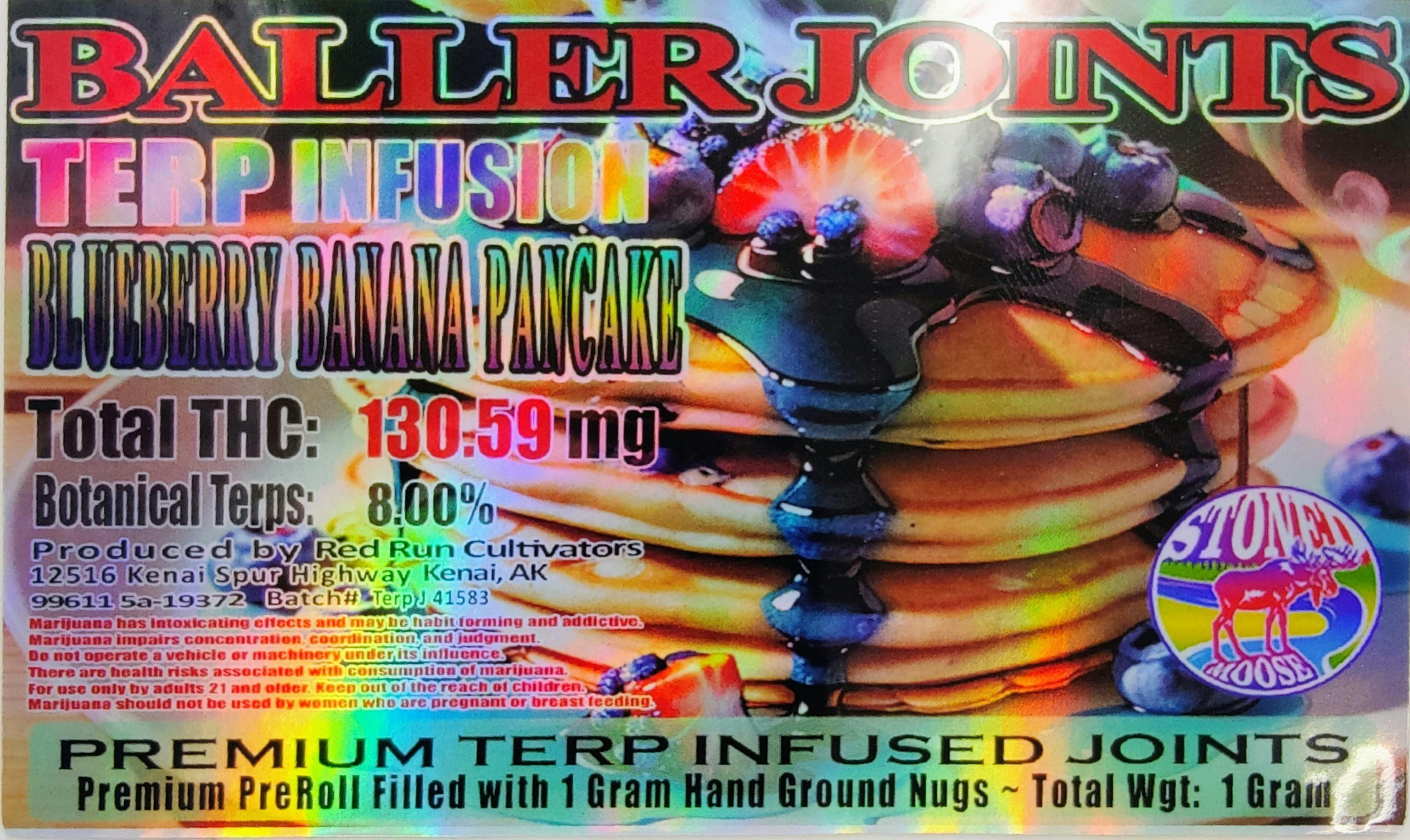 Red Run - Blueberry Banana Pancake Terp Infusion Baller Joints 1g by Red Run Cannabis Cultivators