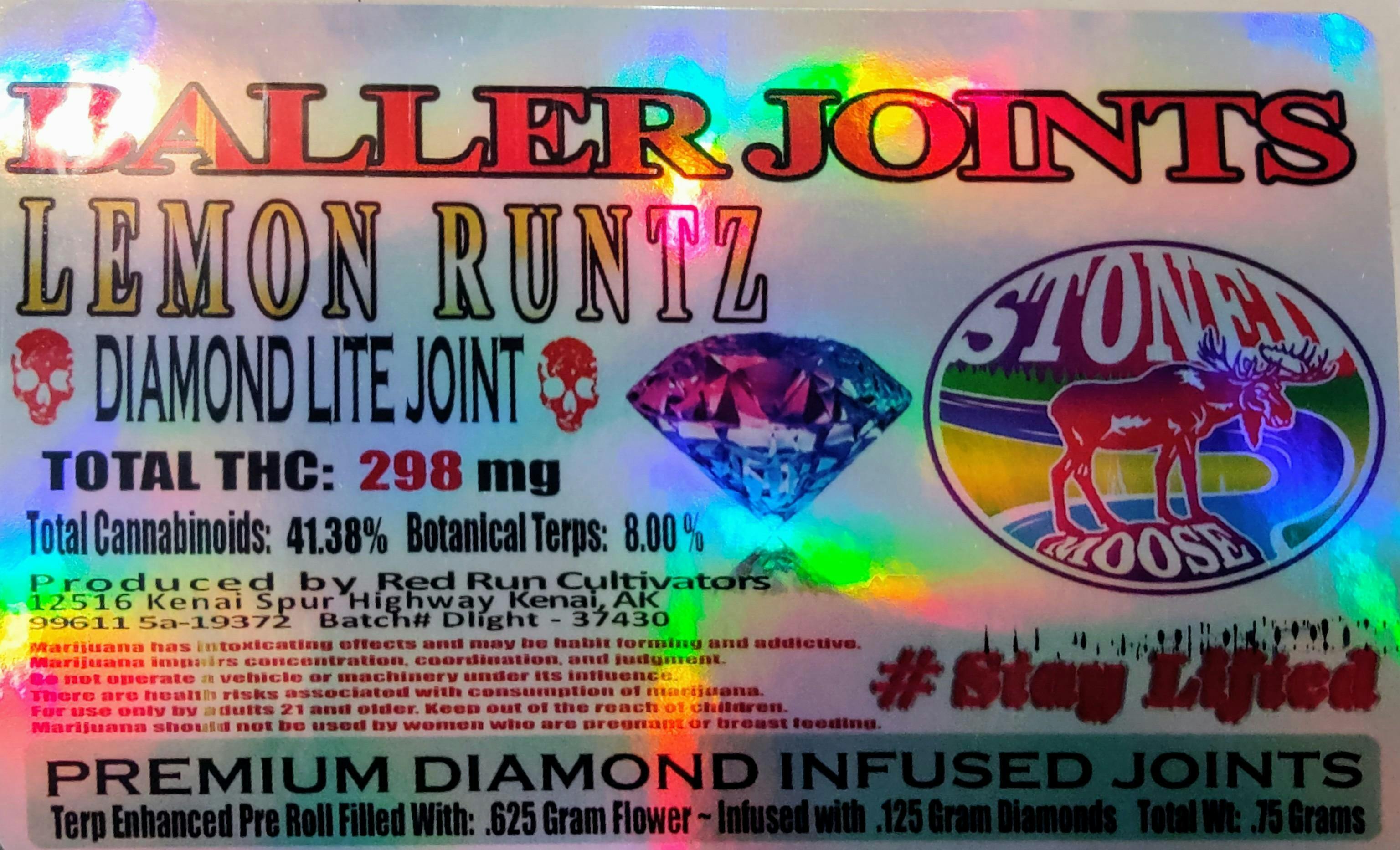 Red Run - Lemon Runtz Diamond Infused Baller Joints 0.75g at The Knotty Puffin
