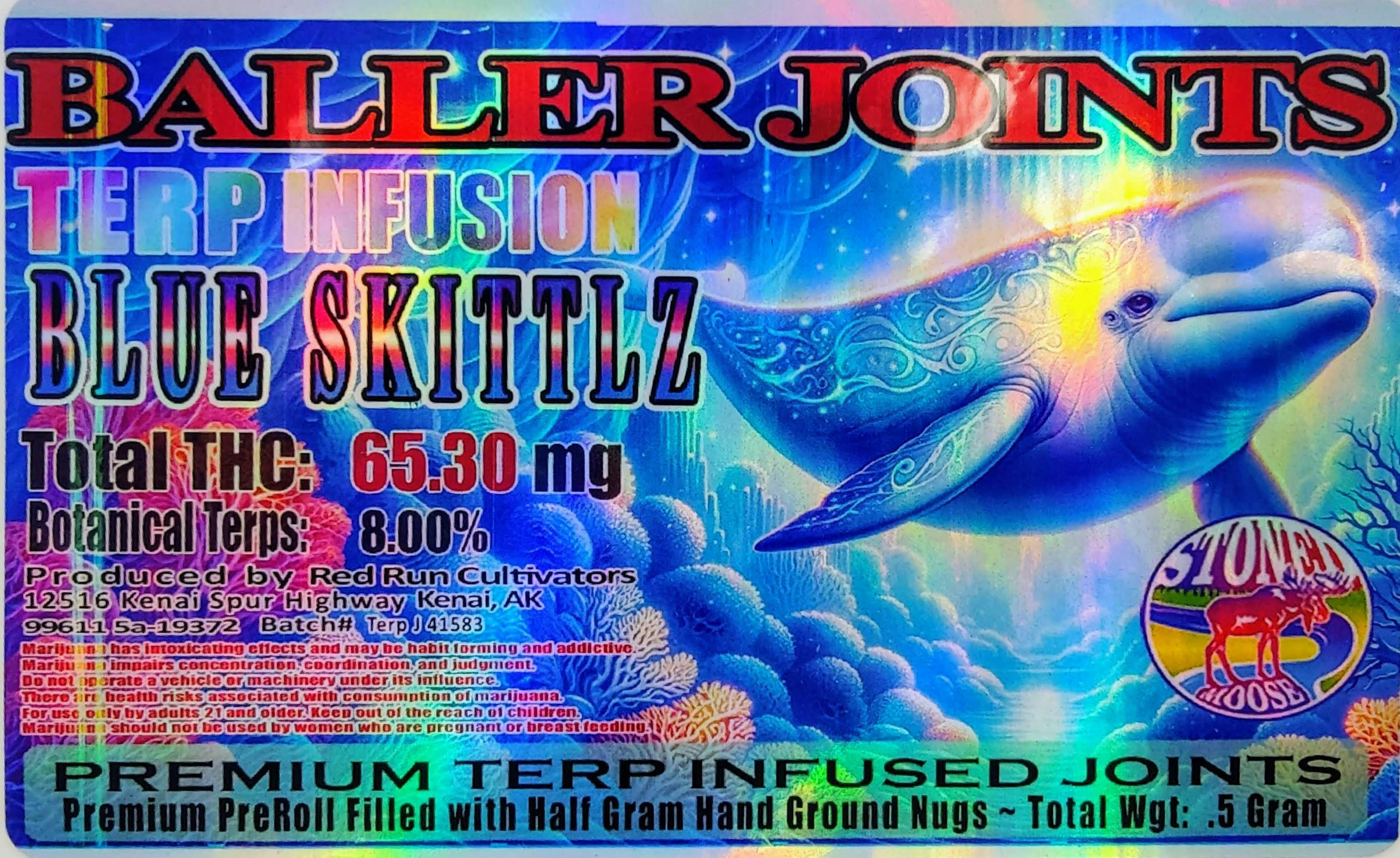 Red Run - Blue Skittlz Terp Infusion Baller Joints 0.5g at The Knotty Puffin