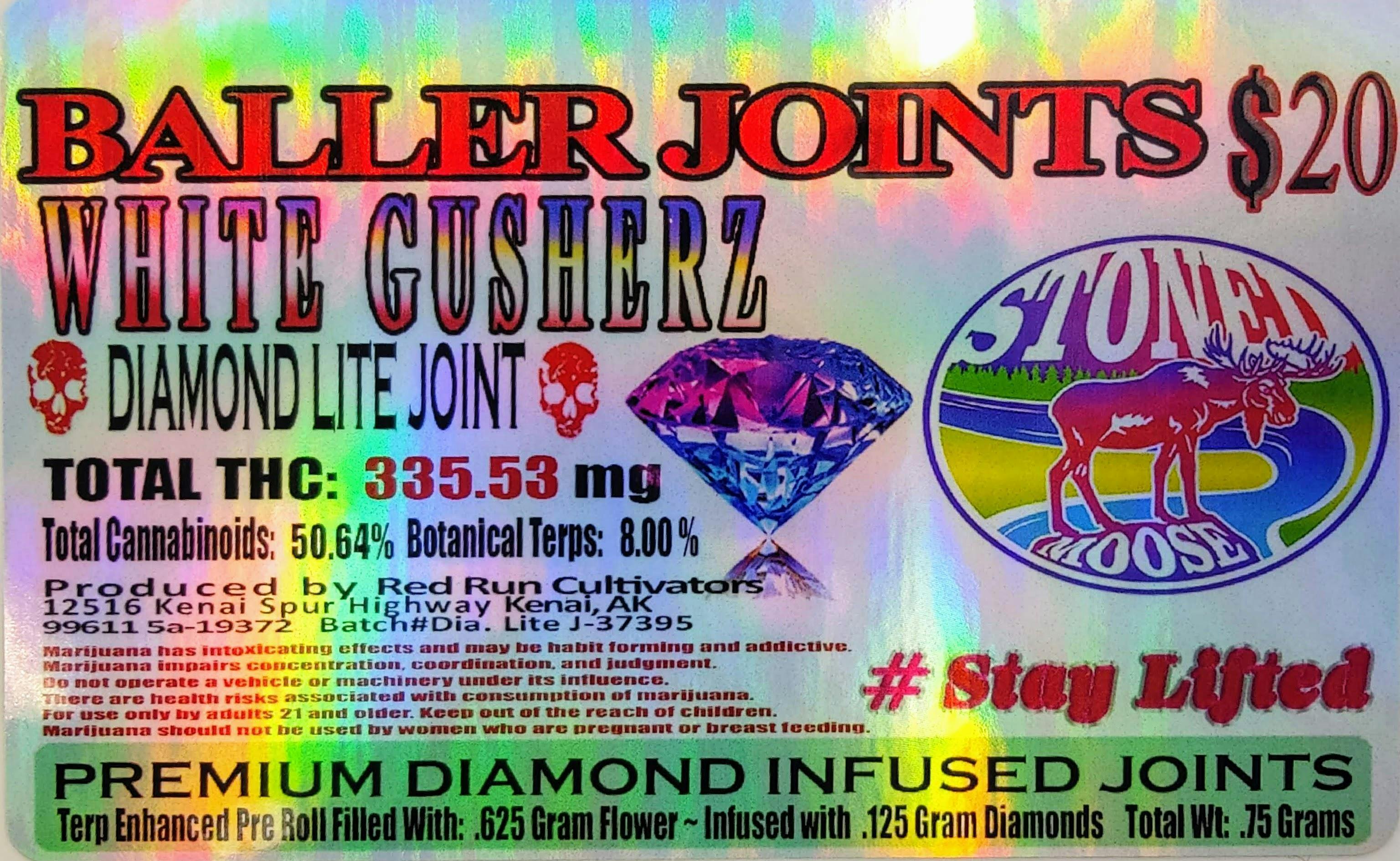 Red Run - White Gusherz Diamond Infused Baller Joints 0.75g by Red Run Cannabis Cultivators