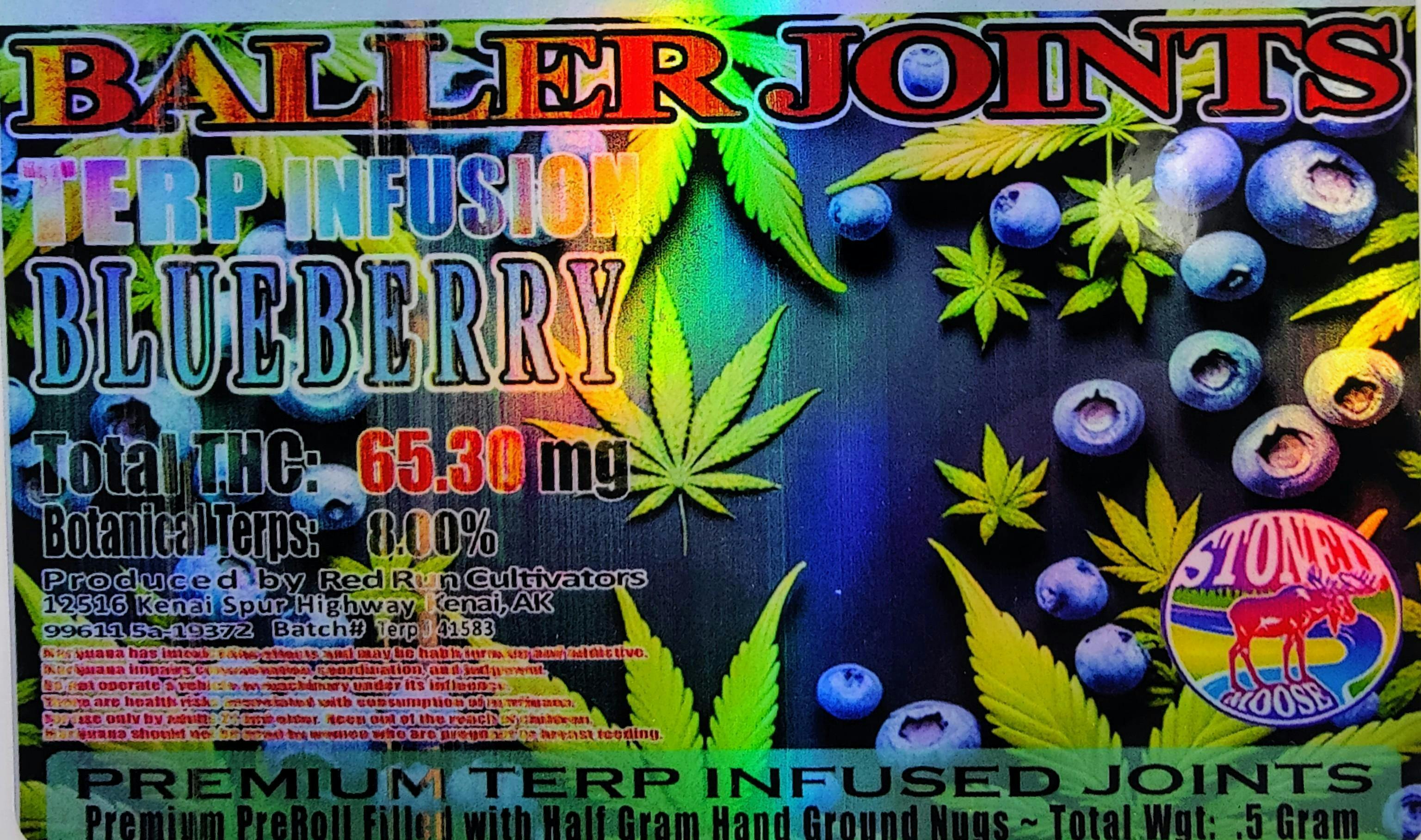 Red Run - Blueberry Terp Infusion Baller Joints 0.5g at The Knotty Puffin